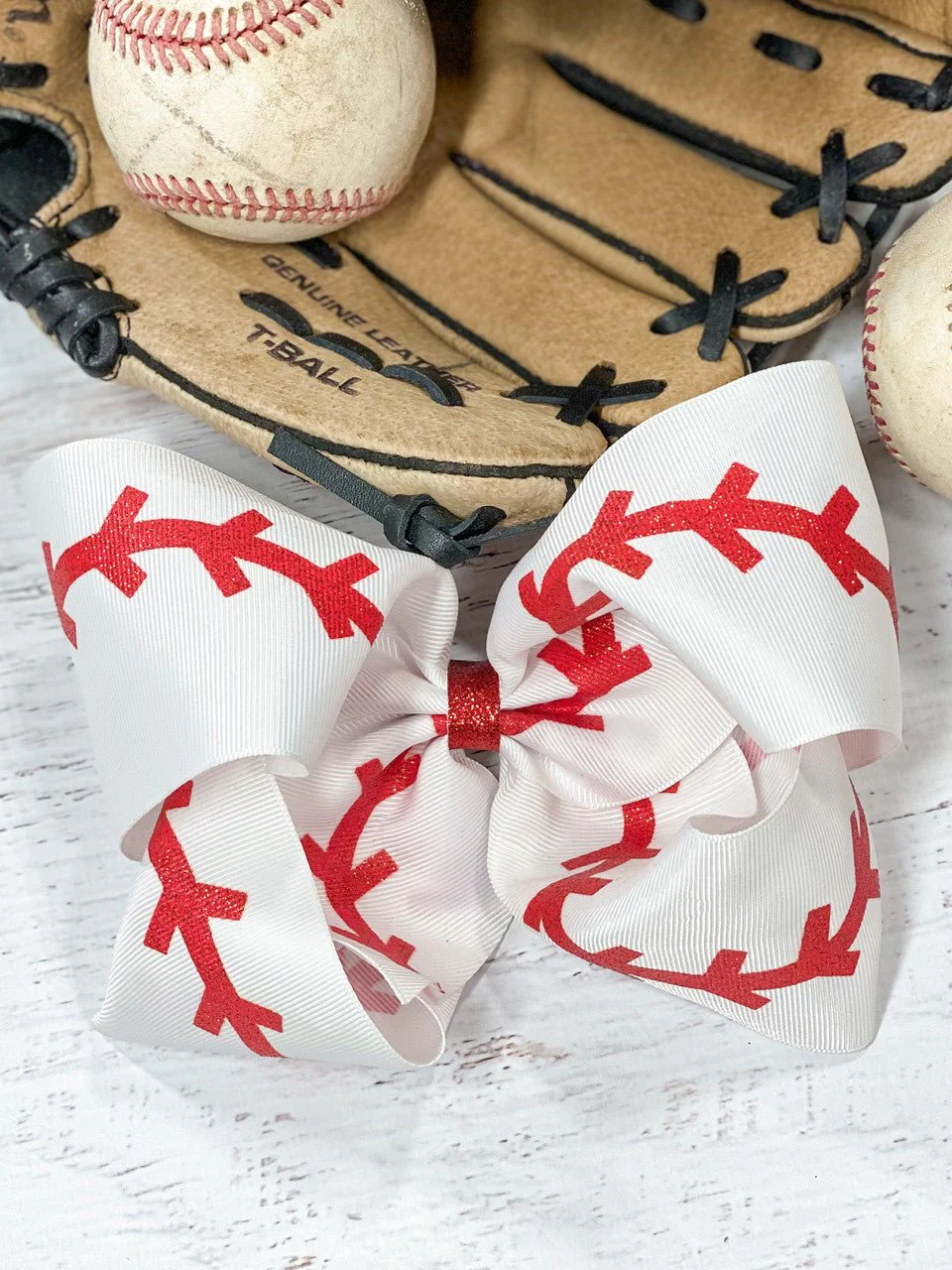 Baseball Stitch Classic Hair Bow | Large Alligator Clip – Texas Size 7" - Image 3