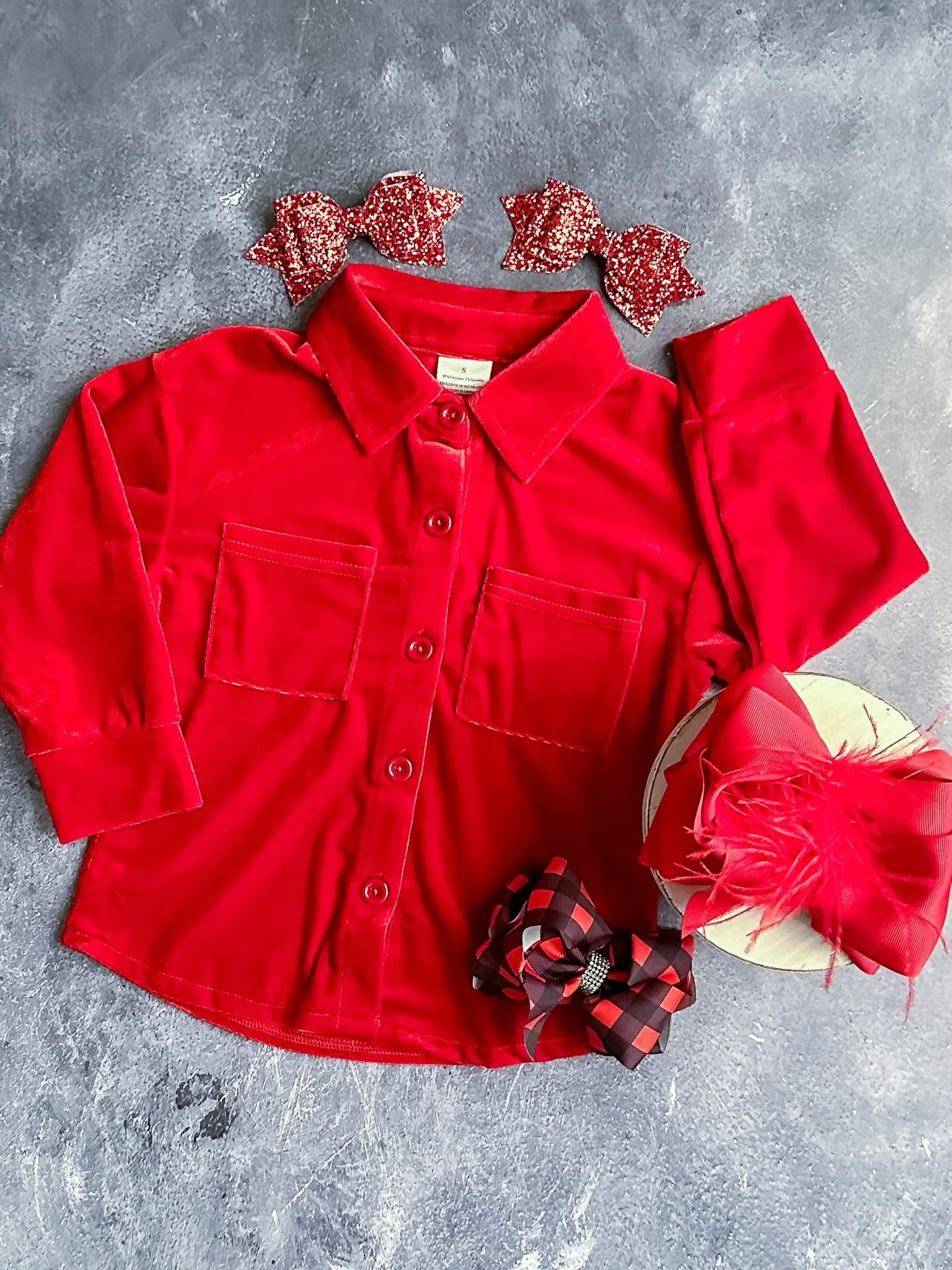 Mommy & Me Red Velvet Button Down - Image 4