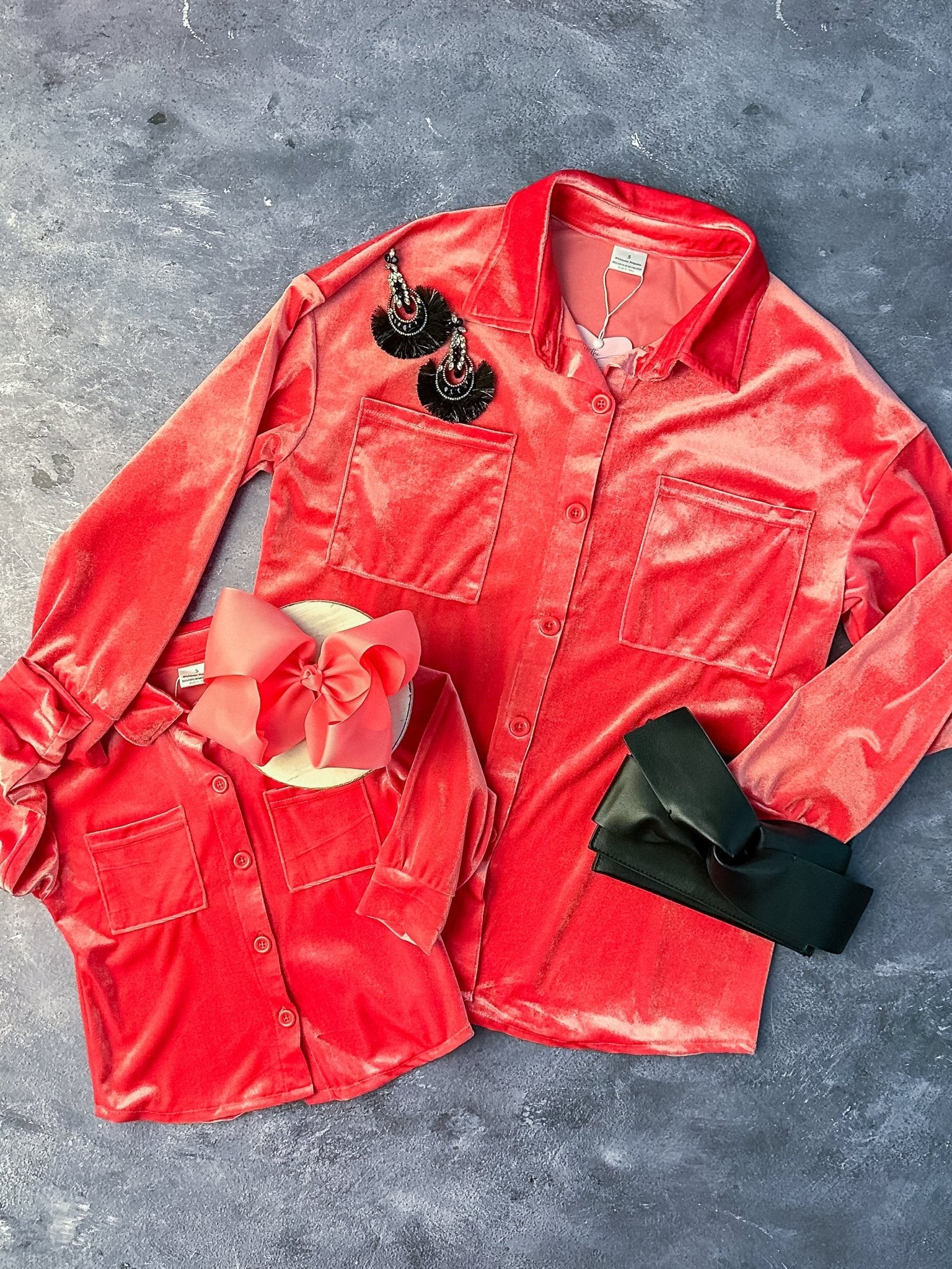 Mommy & Me Pink Velvet Button Down - Image 2