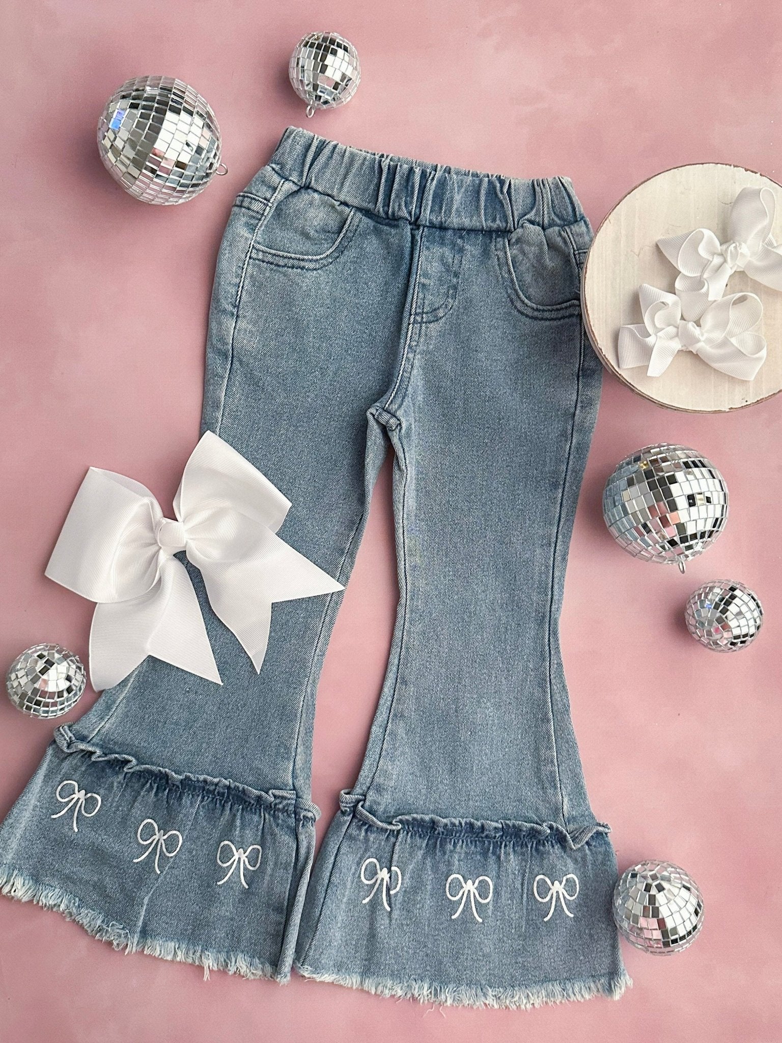 Coquette Bow Trim Bell Bottom Jeans
