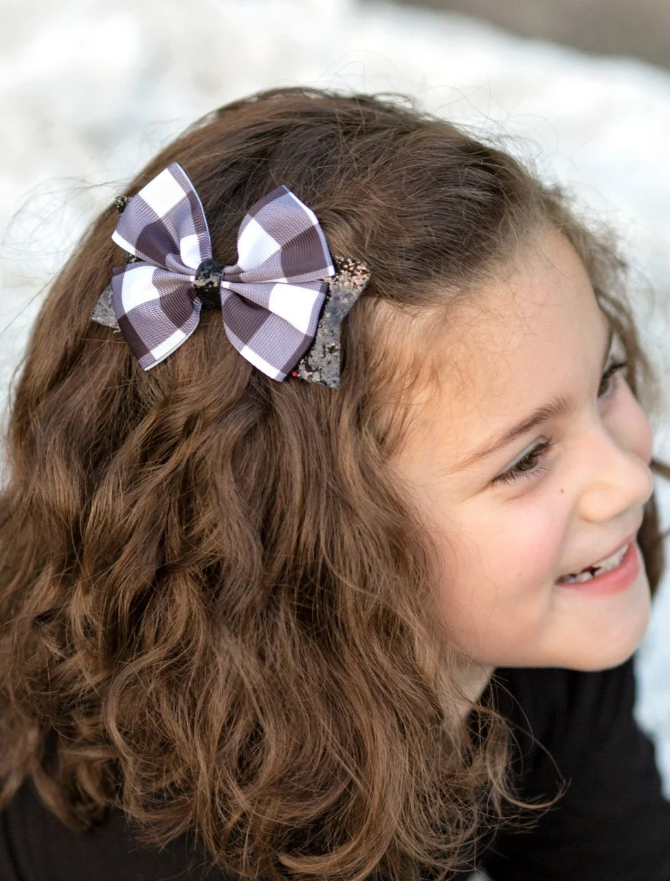 Black & White Glittery Buffalo Plaid Bow: FINAL SALE - Image 2