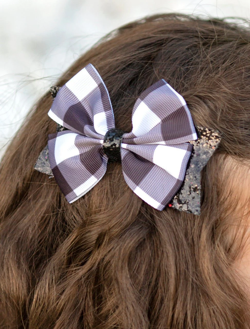 Black & White Glittery Buffalo Plaid Bow: FINAL SALE - Image 3