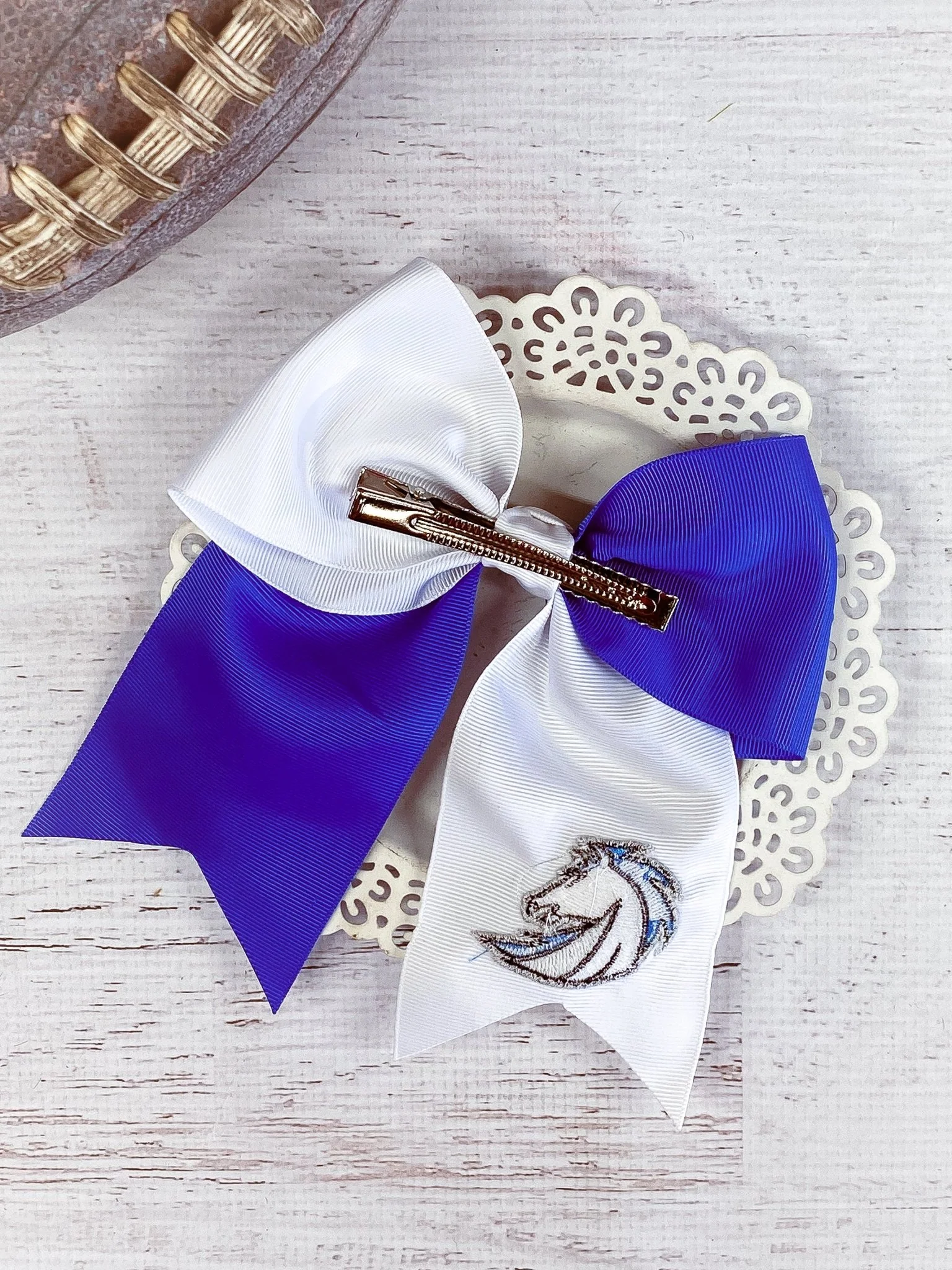 Blue & White Gilmore Chargers Cheer Bow - Image 2