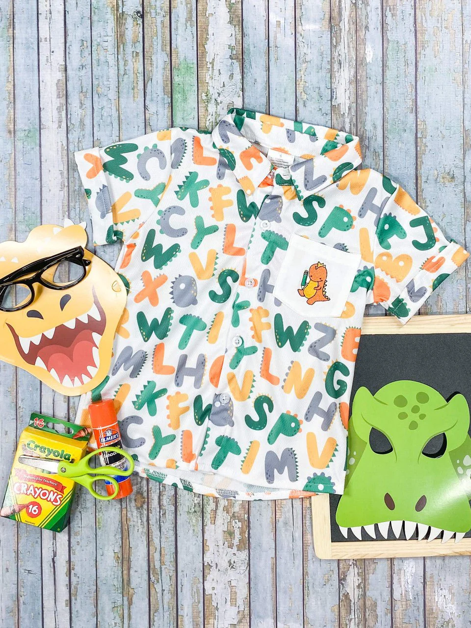Boys Dino Alphabet Button Down