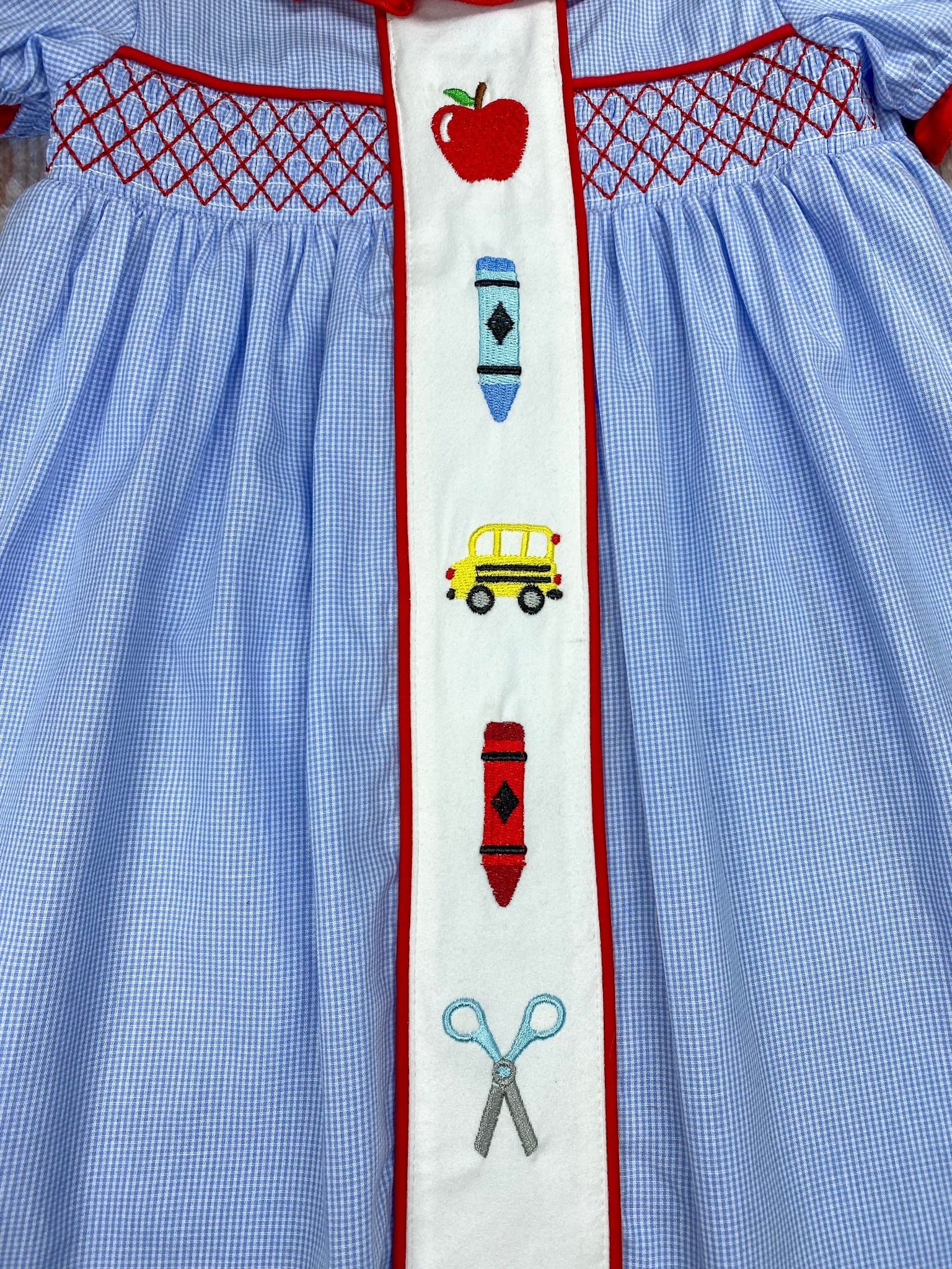 School Supplies Embroidery Red Collared Dress - Image 3