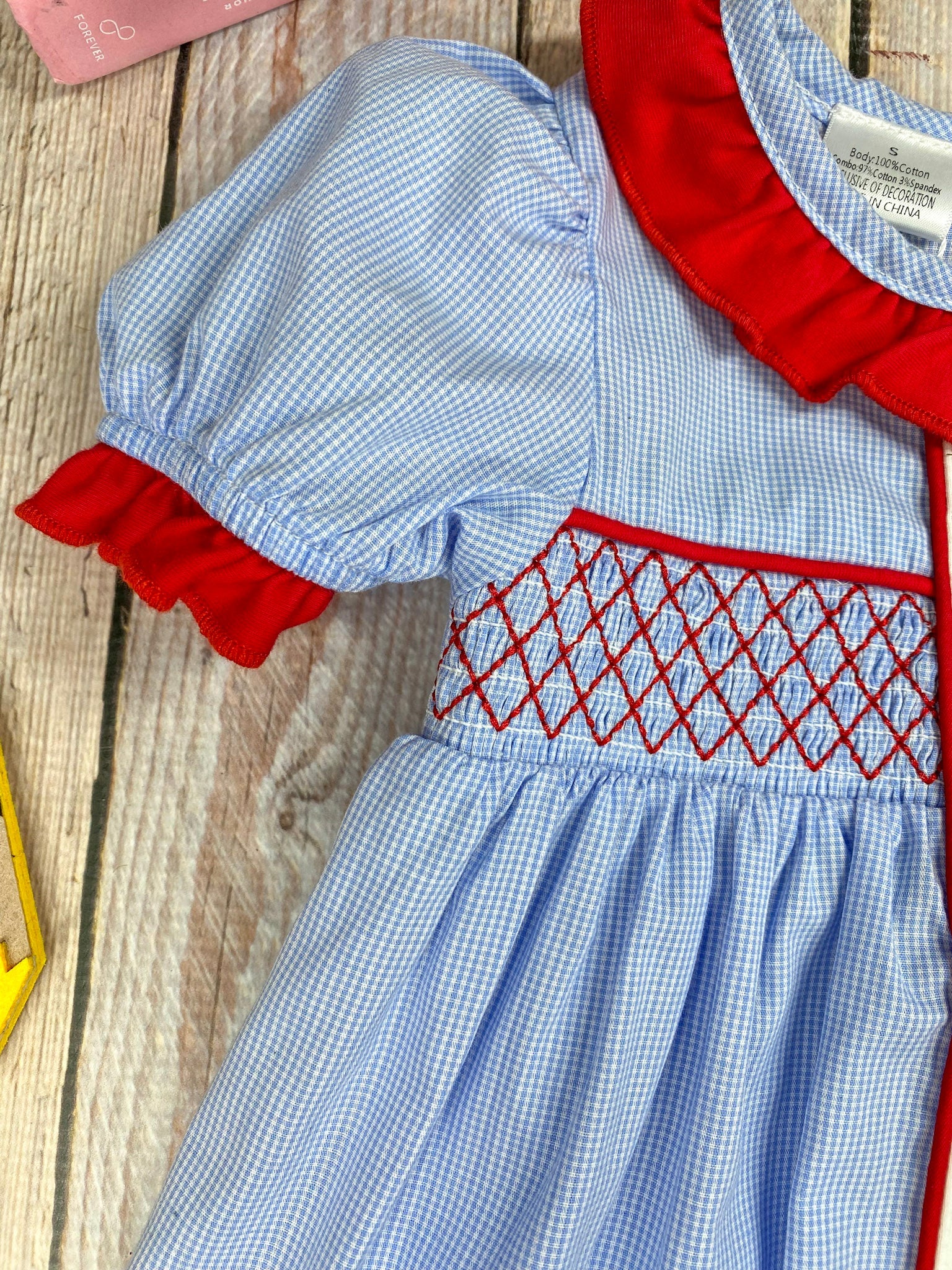 School Supplies Embroidery Red Collared Dress - Image 4