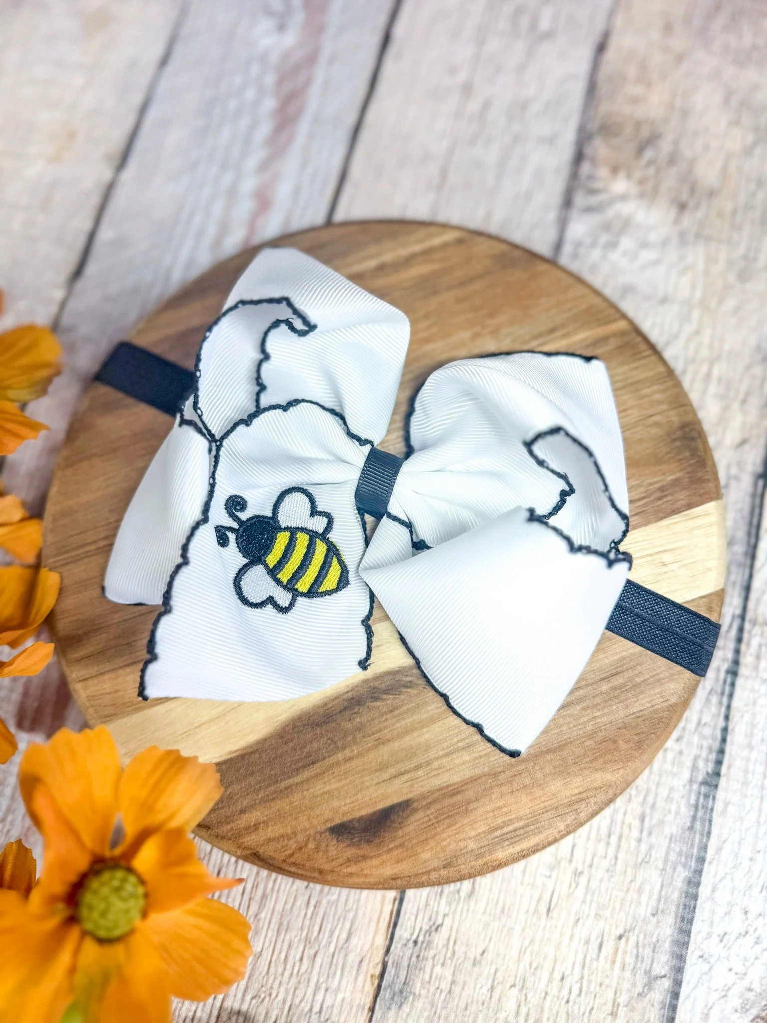 Bumblebee Embroidered Moonstitch Hair Bow | Clip or Headband - Image 3