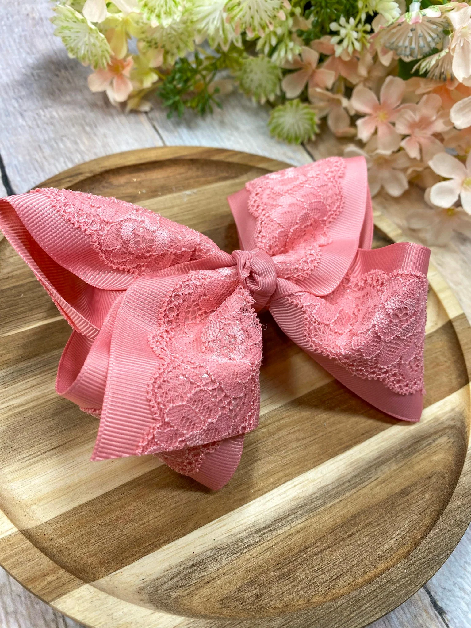 4.5" Chantilly Lace Classic Hair Bow | Clip or Headband - Image 4