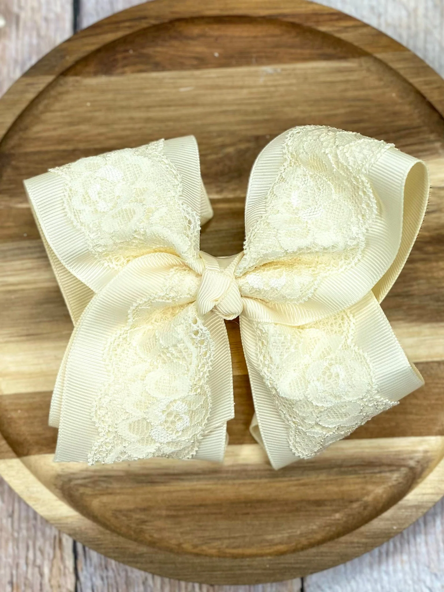 4.5" Chantilly Lace Classic Hair Bow | Clip or Headband - Image 5