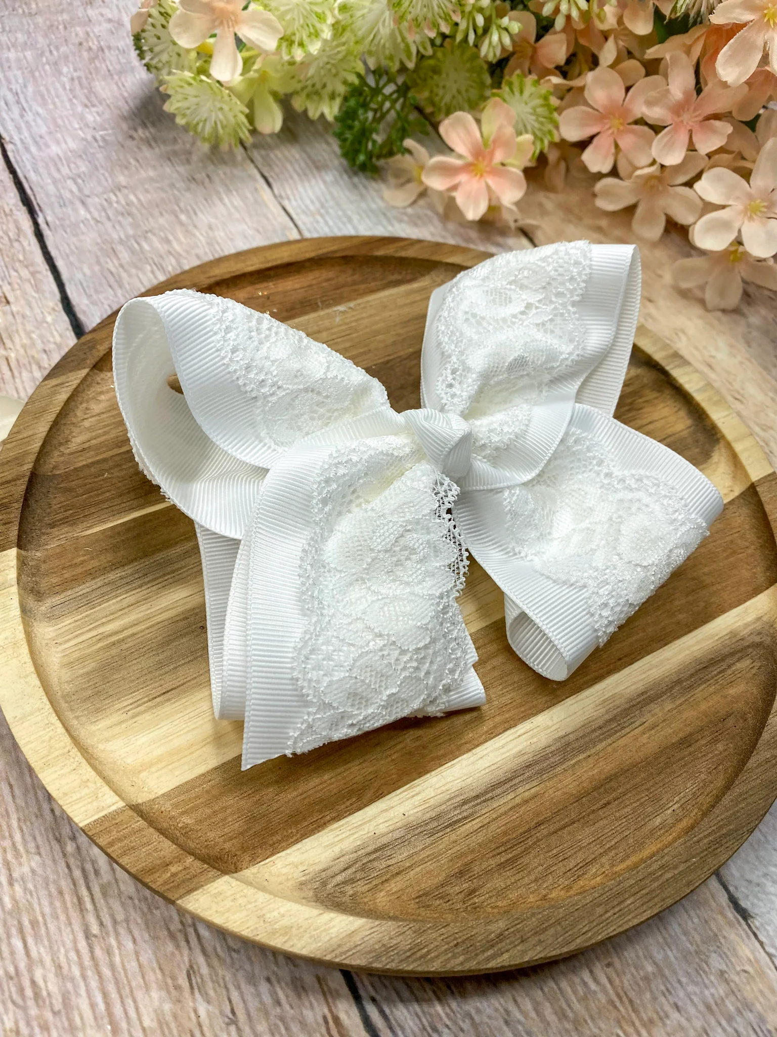 4.5" Chantilly Lace Classic Hair Bow | Clip or Headband - Image 6