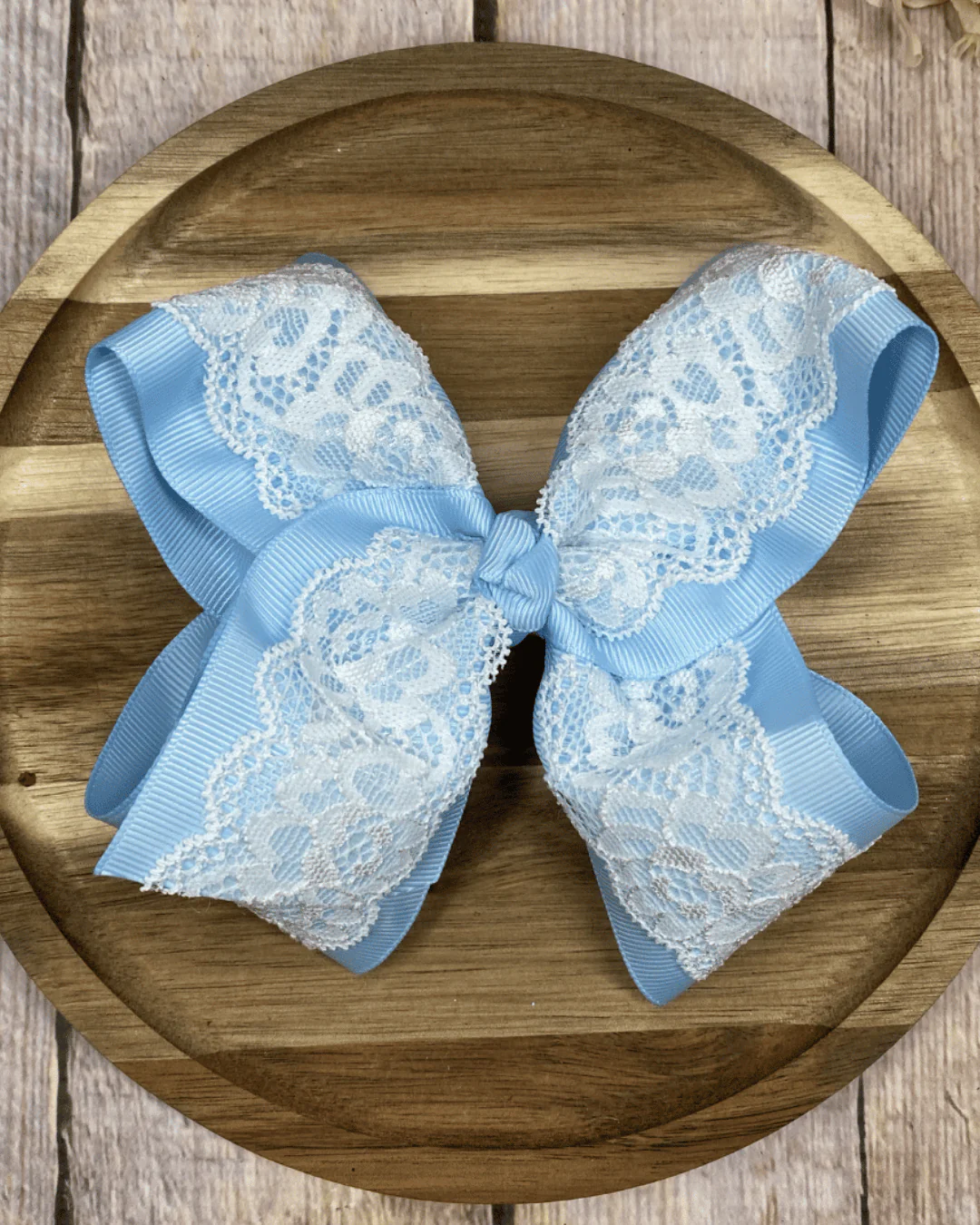 4.5" Chantilly Lace Two-Tone Hair Bow | Clip or Headband - Image 10