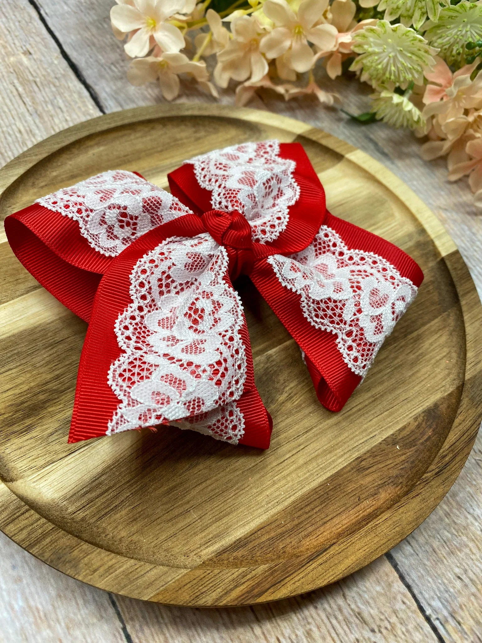 4.5" Chantilly Lace Two-Tone Hair Bow | Clip or Headband - Image 2