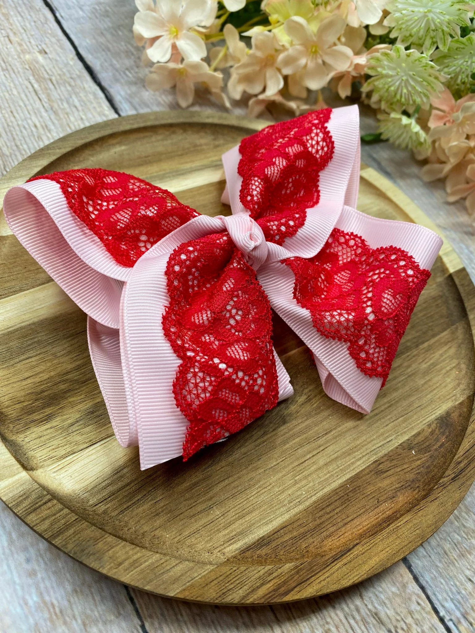 4.5" Chantilly Lace Two-Tone Hair Bow | Clip or Headband - Image 3