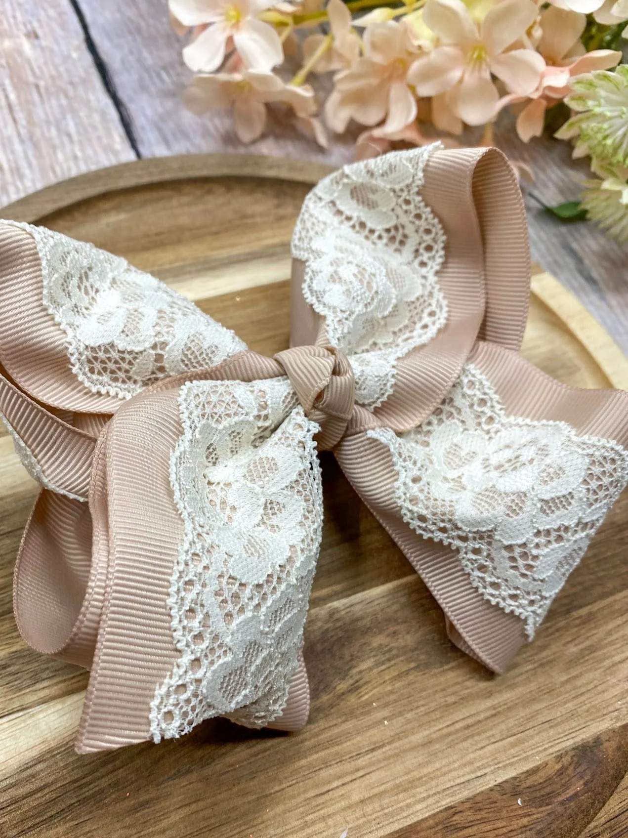 4.5" Chantilly Lace Two-Tone Hair Bow | Clip or Headband - Image 4