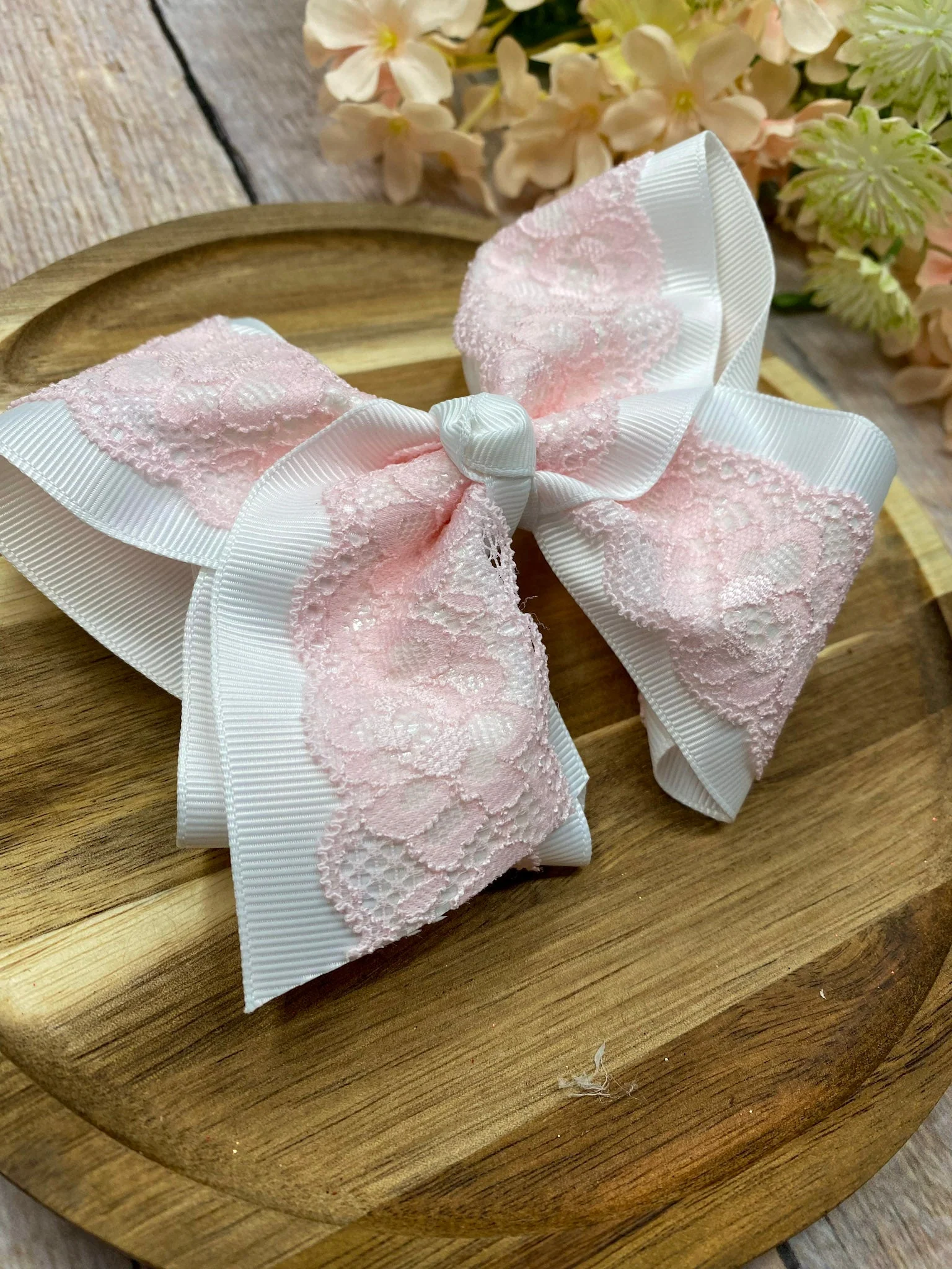 4.5" Chantilly Lace Two-Tone Hair Bow | Clip or Headband - Image 5
