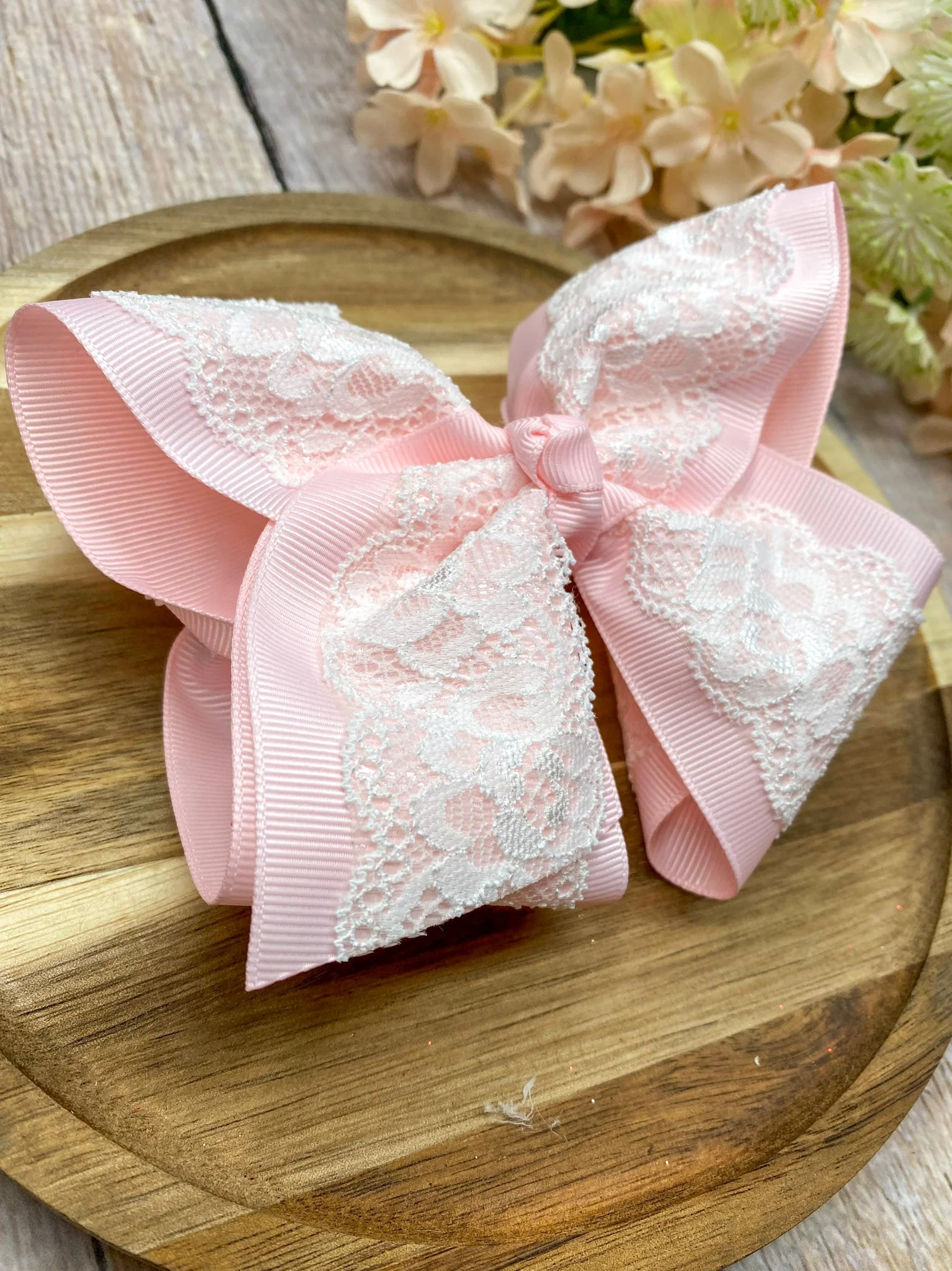 4.5" Chantilly Lace Two-Tone Hair Bow | Clip or Headband - Image 7