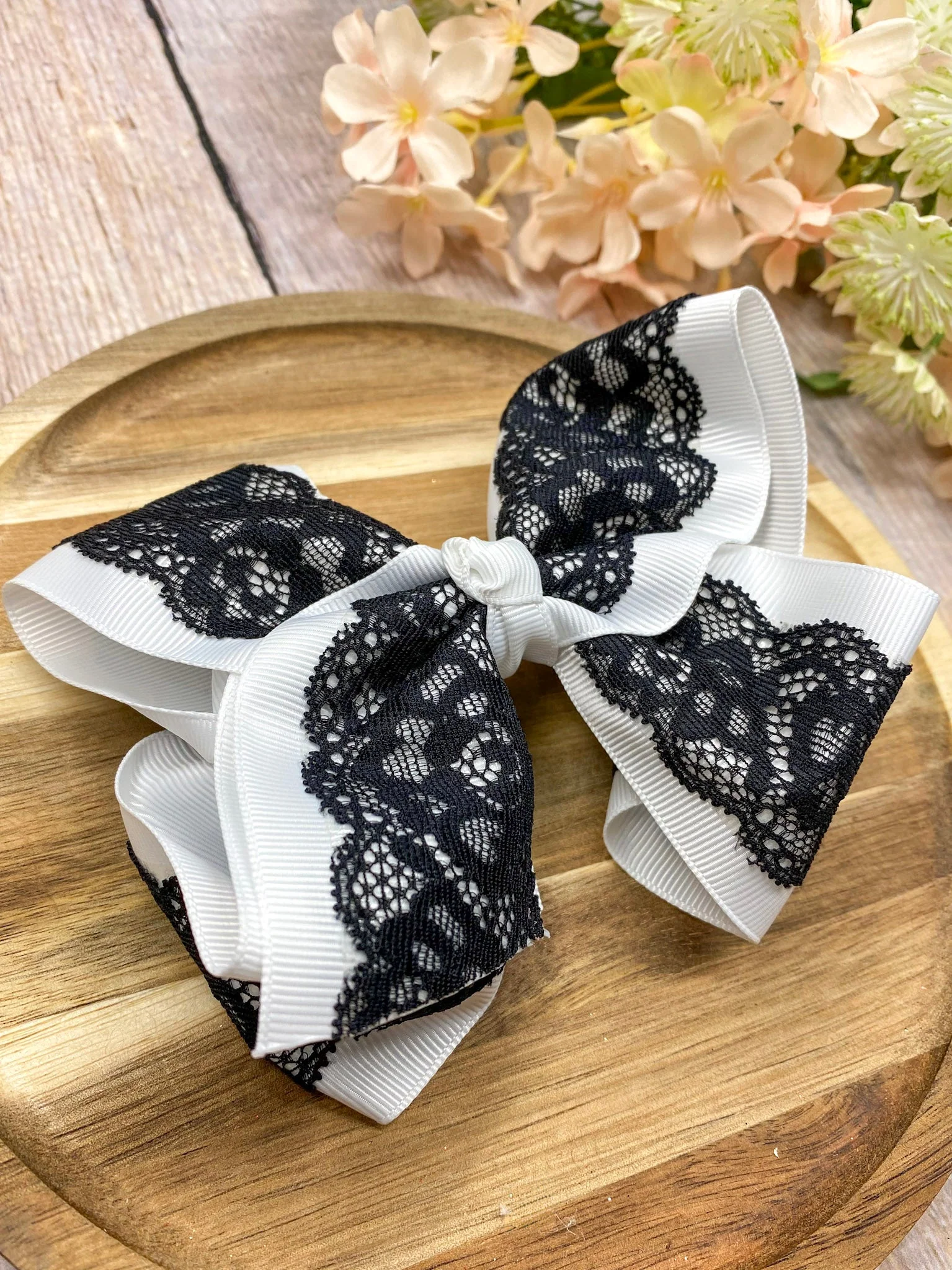 4.5" Chantilly Lace Two-Tone Hair Bow | Clip or Headband - Image 8