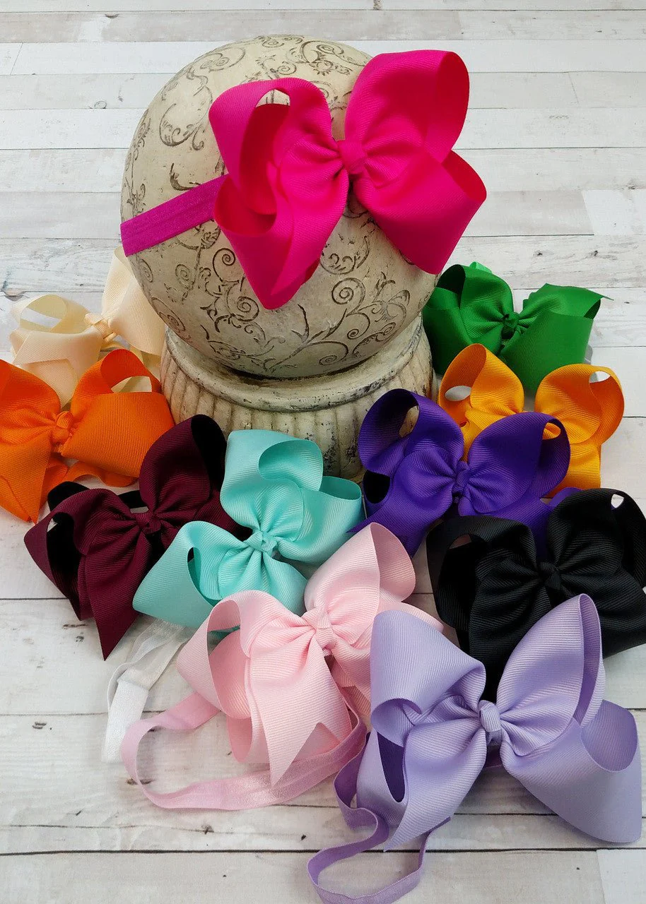 4.5" Classic Grosgrain Hair Bow | Alligator Clip, Satin Headband, or French Clip - Image 48