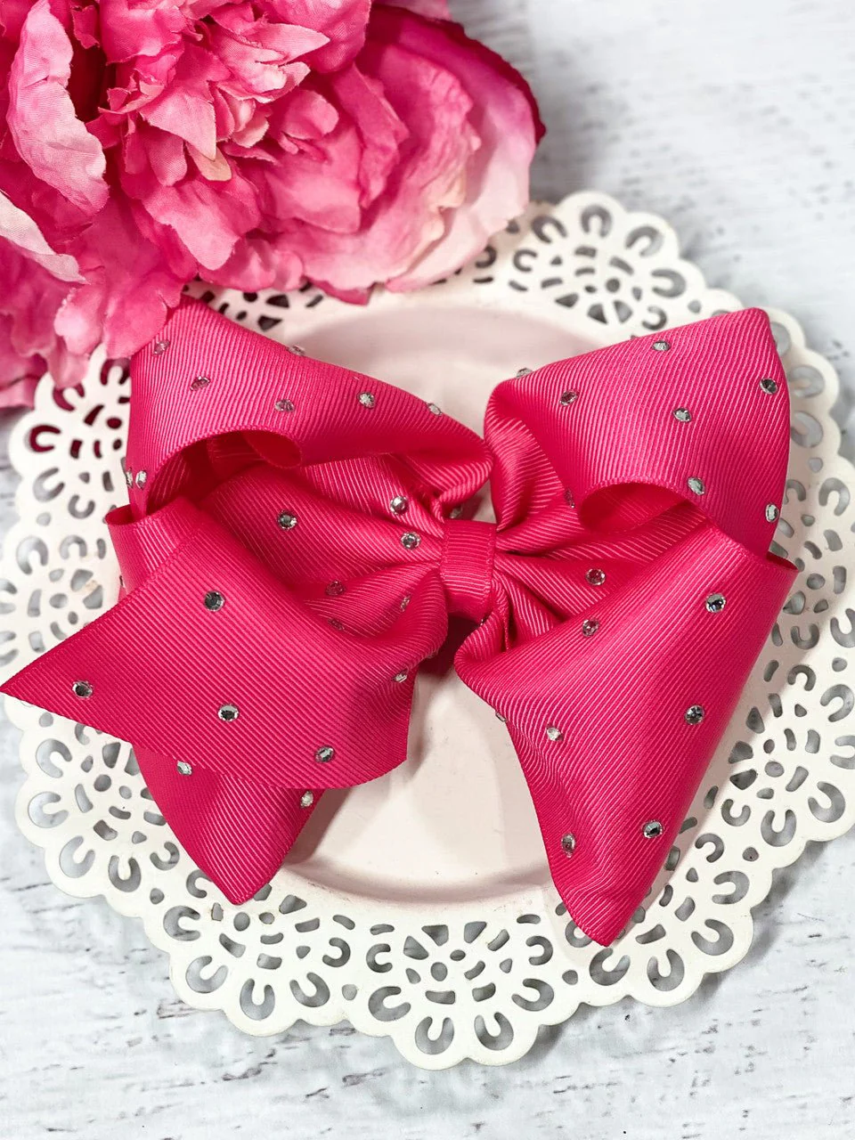 Clear Rhinestone Hair Bow - Alligator Clip - 5.5" - Image 5
