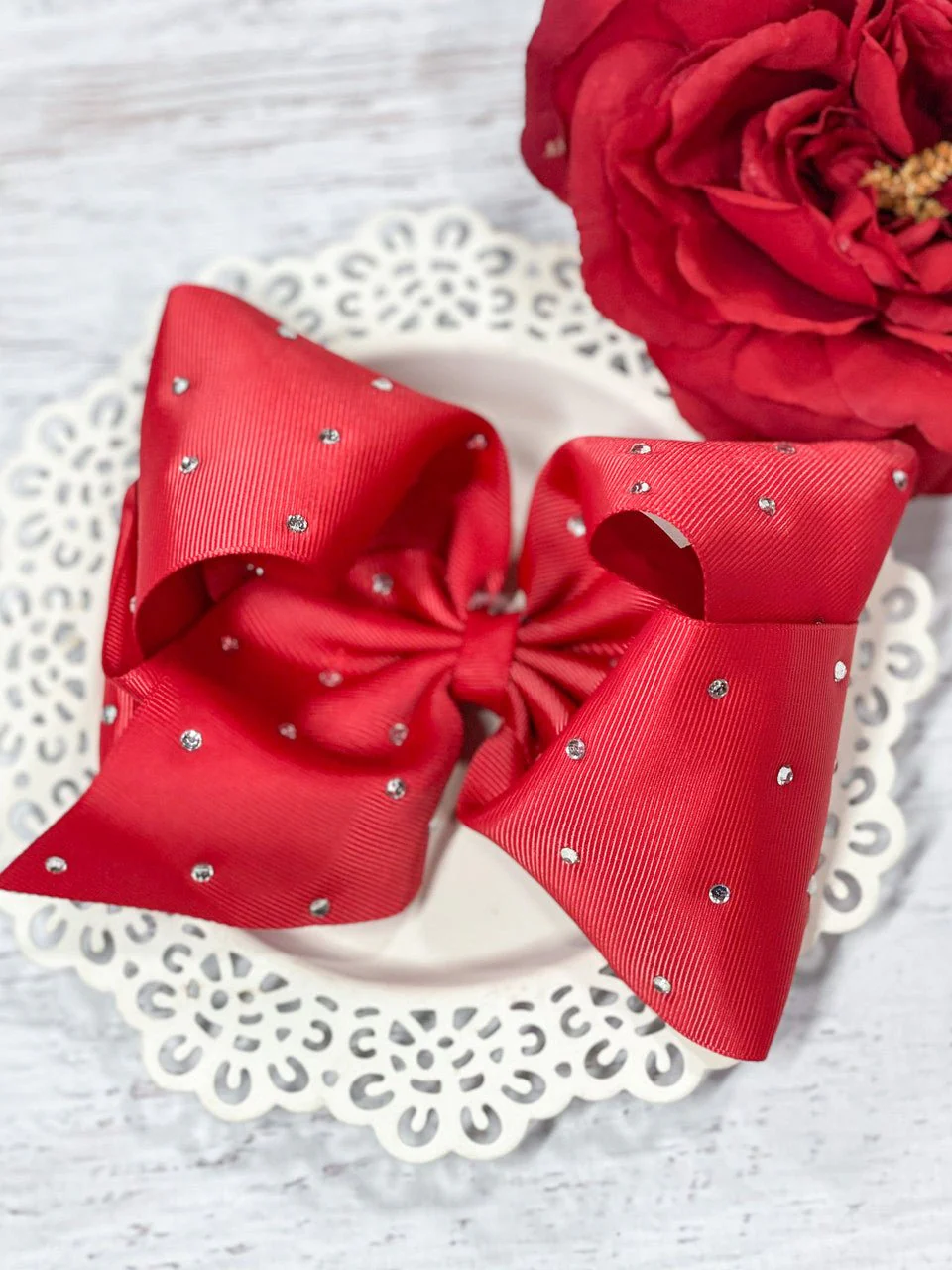 Clear Rhinestone Hair Bow - Alligator Clip - 5.5" - Image 6