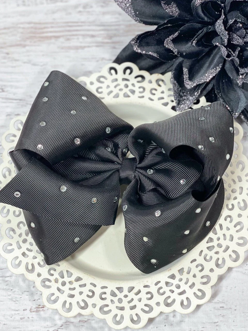 Clear Rhinestone Hair Bow - Alligator Clip - 5.5" - Image 9