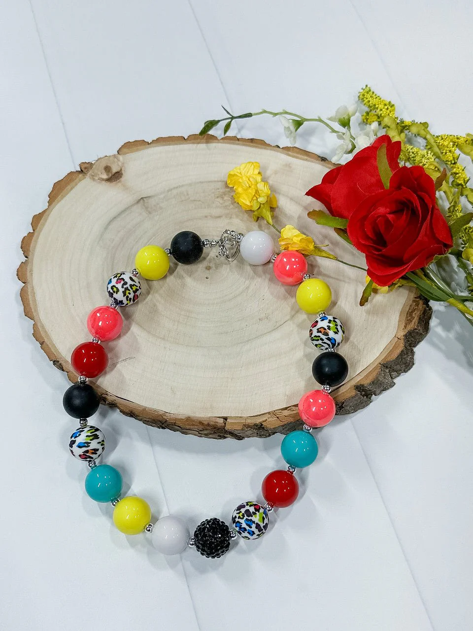 Colorful Cheetah Print & Rhinestone Necklace