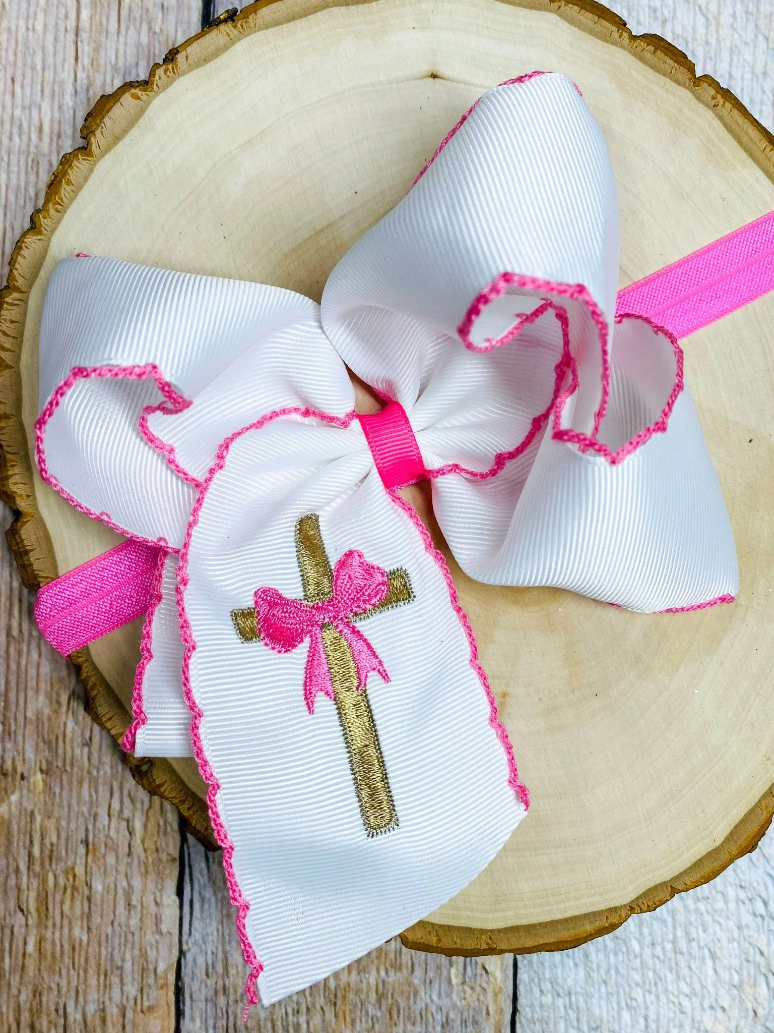 Cross Moonstitch Embroidered Hair Bow | Clip or Headband - Image 4