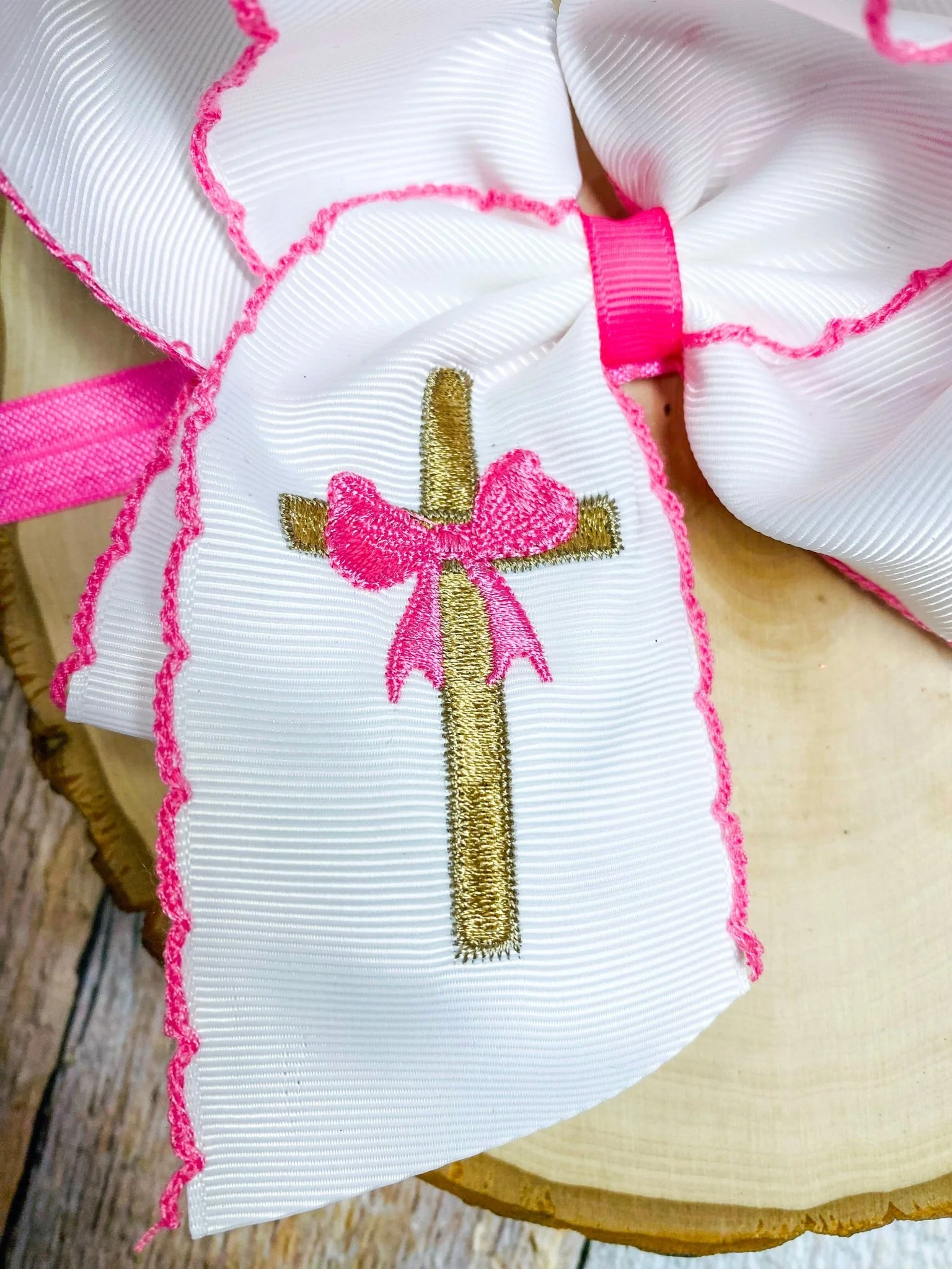 Cross Moonstitch Embroidered Hair Bow | Clip or Headband - Image 5