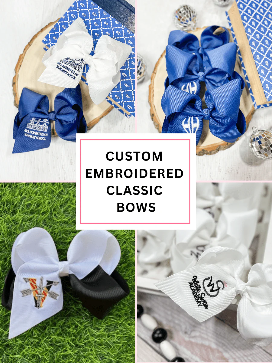 Custom Embroidered 4.5", 5.5" or 6.5" School Bows