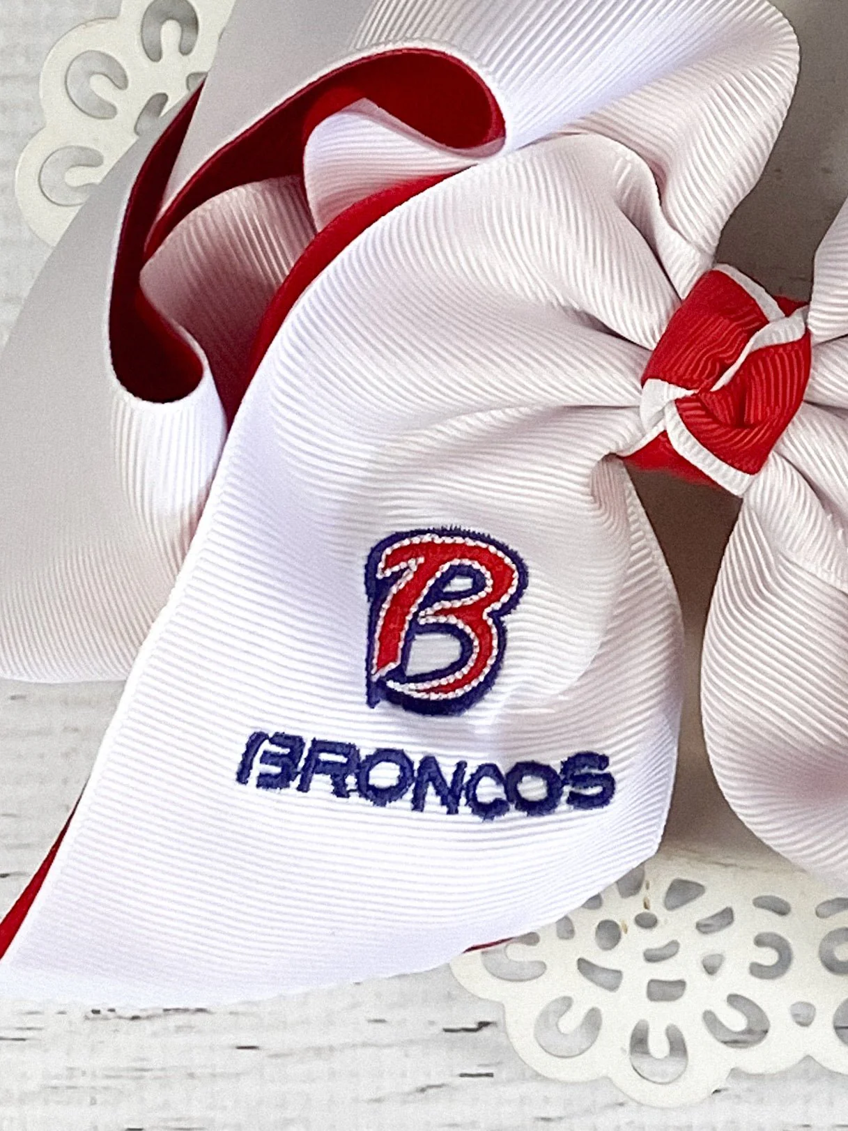 Double Layer Bay Area Broncos Hair Bow - Image 3