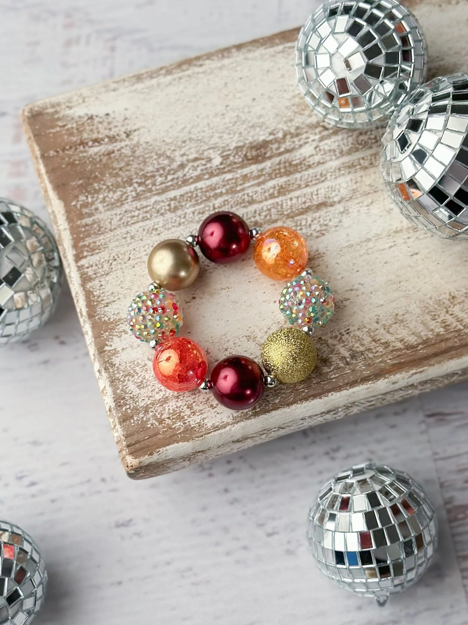 Fall Colors Rhinestone Chunky Bead Bracelet