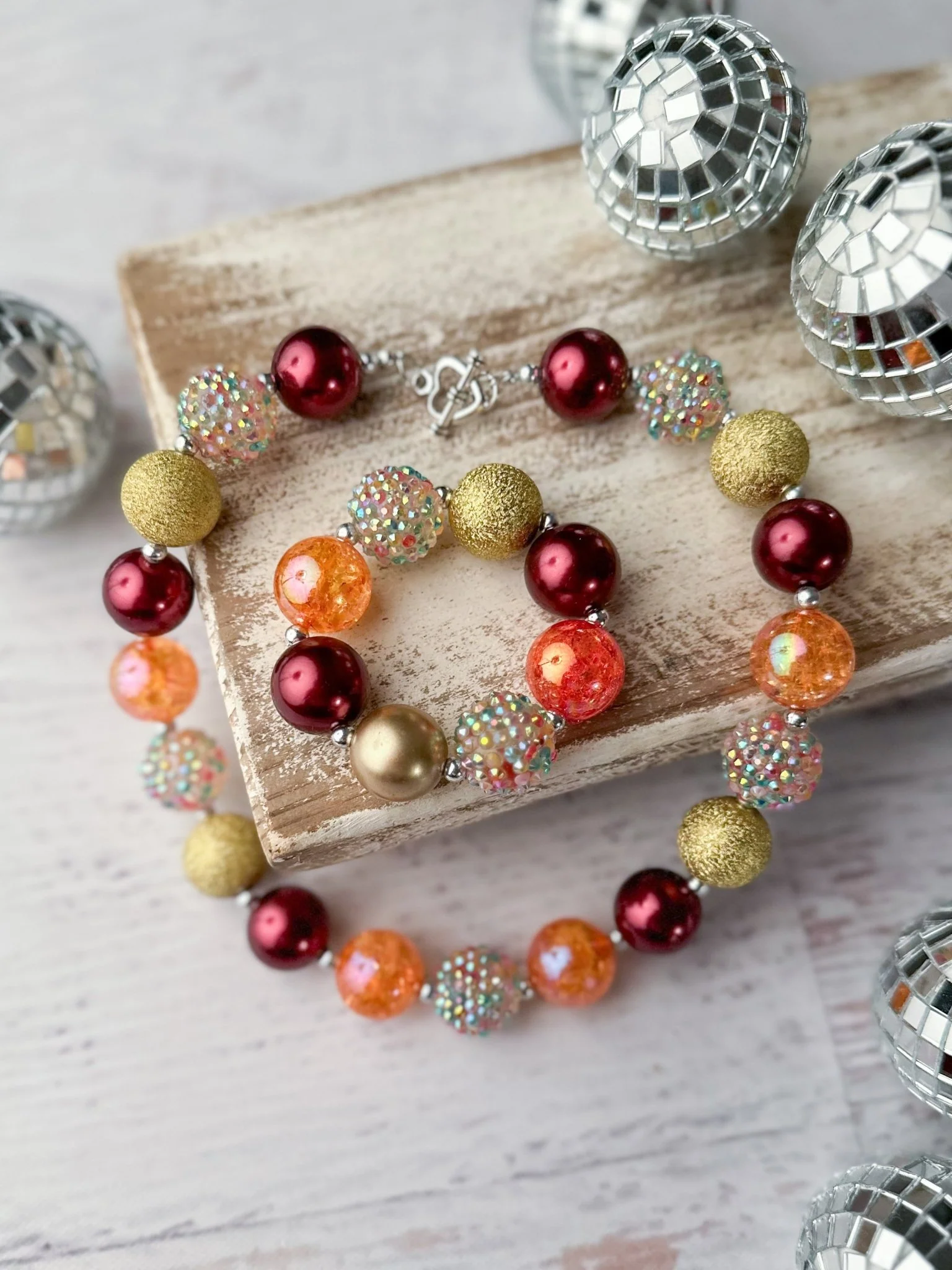 Fall Colors Rhinestone Chunky Bead Bracelet - Image 2