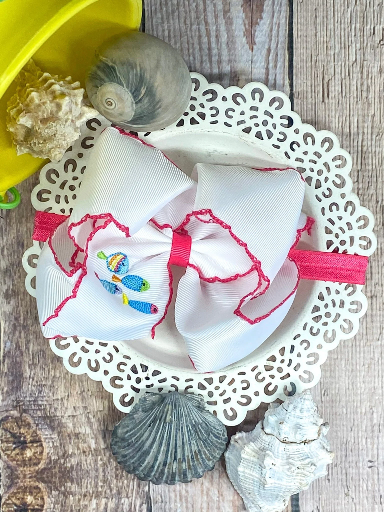 Fishies Embroidered Moonstitch Hair Bow | Clip or Headband - Image 4