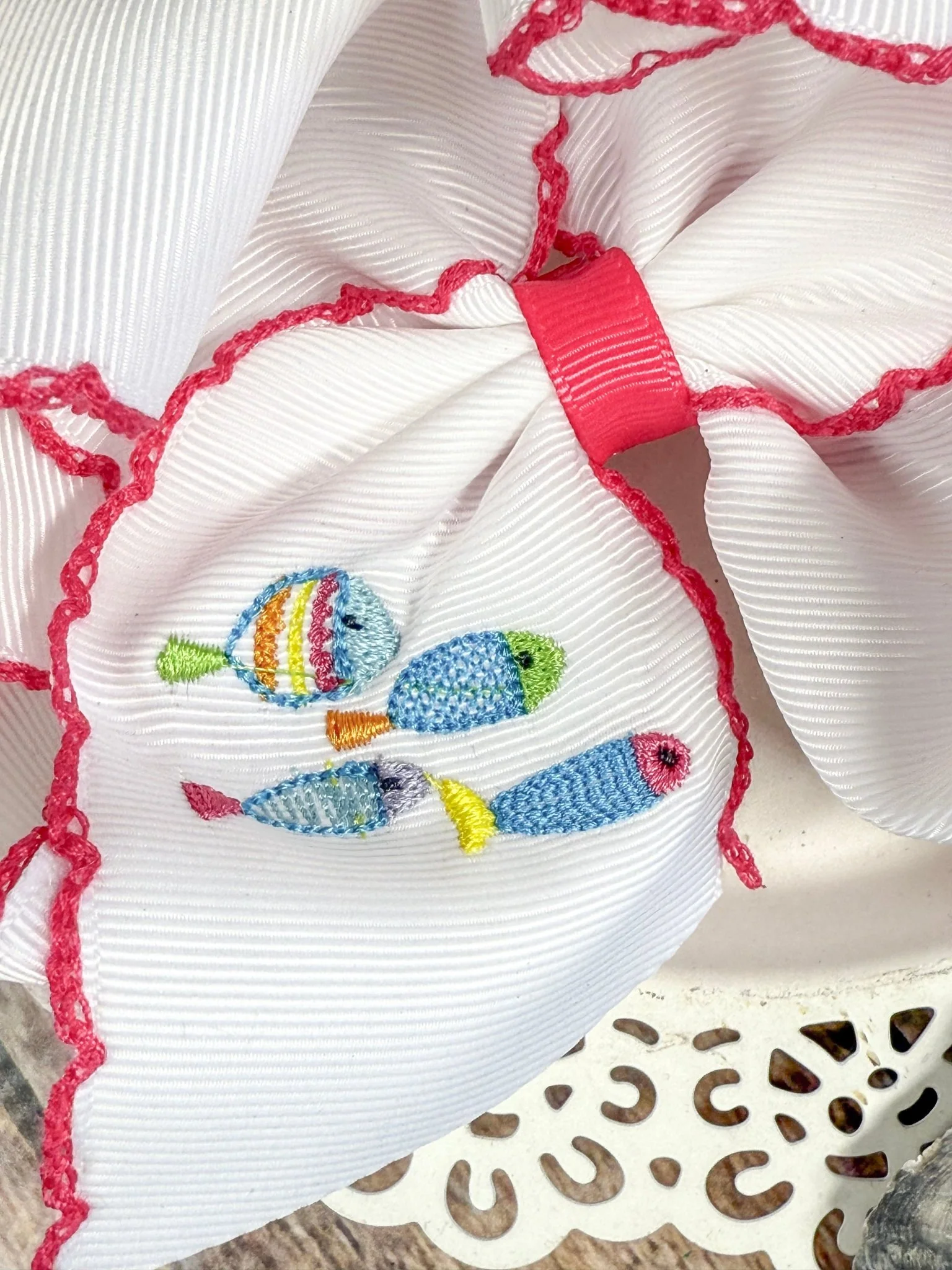 Fishies Embroidered Moonstitch Hair Bow | Clip or Headband - Image 5