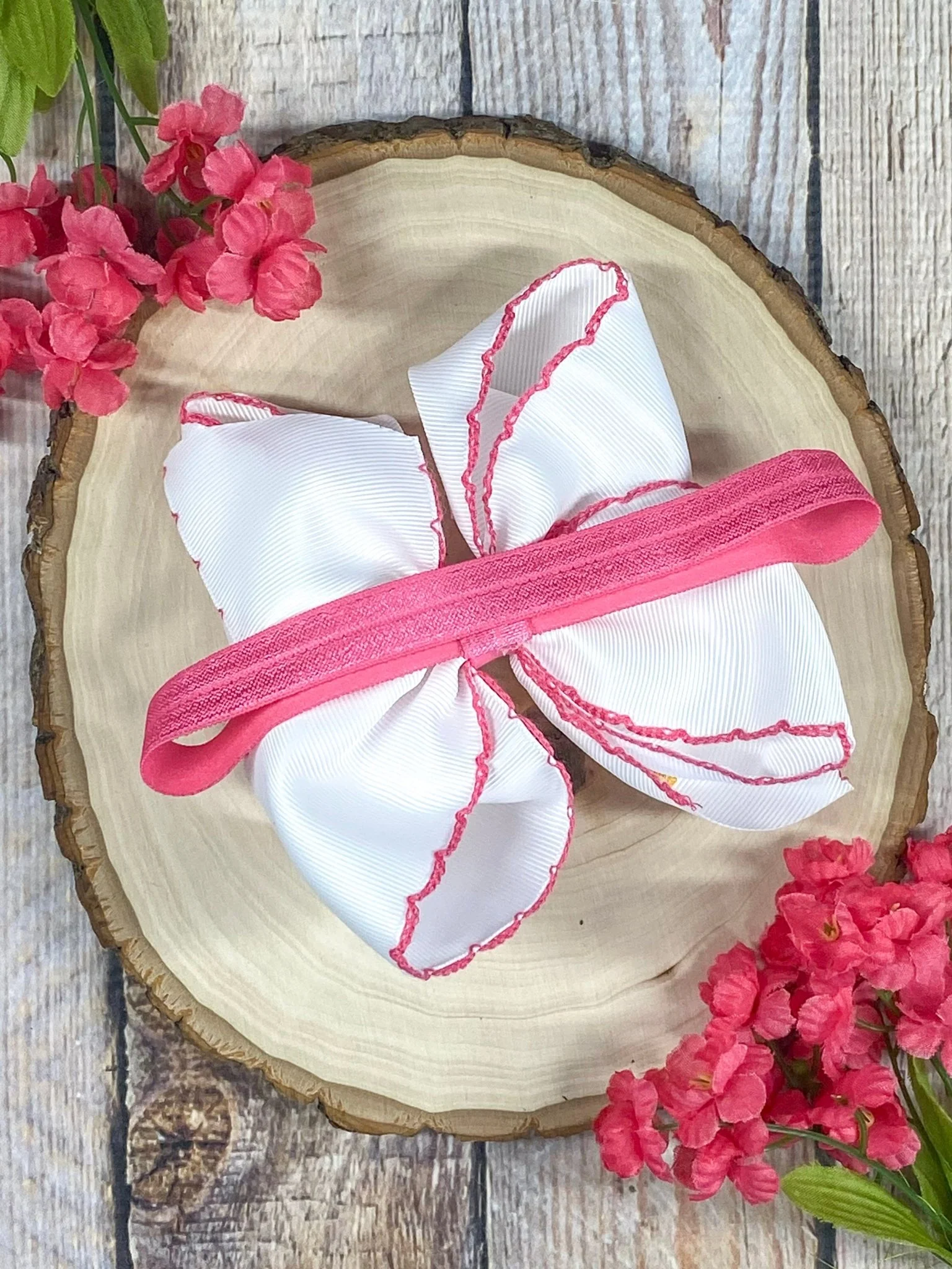 Flamingo Embroidered Moonstitch Hair Bow | Clip or Headband - Image 4