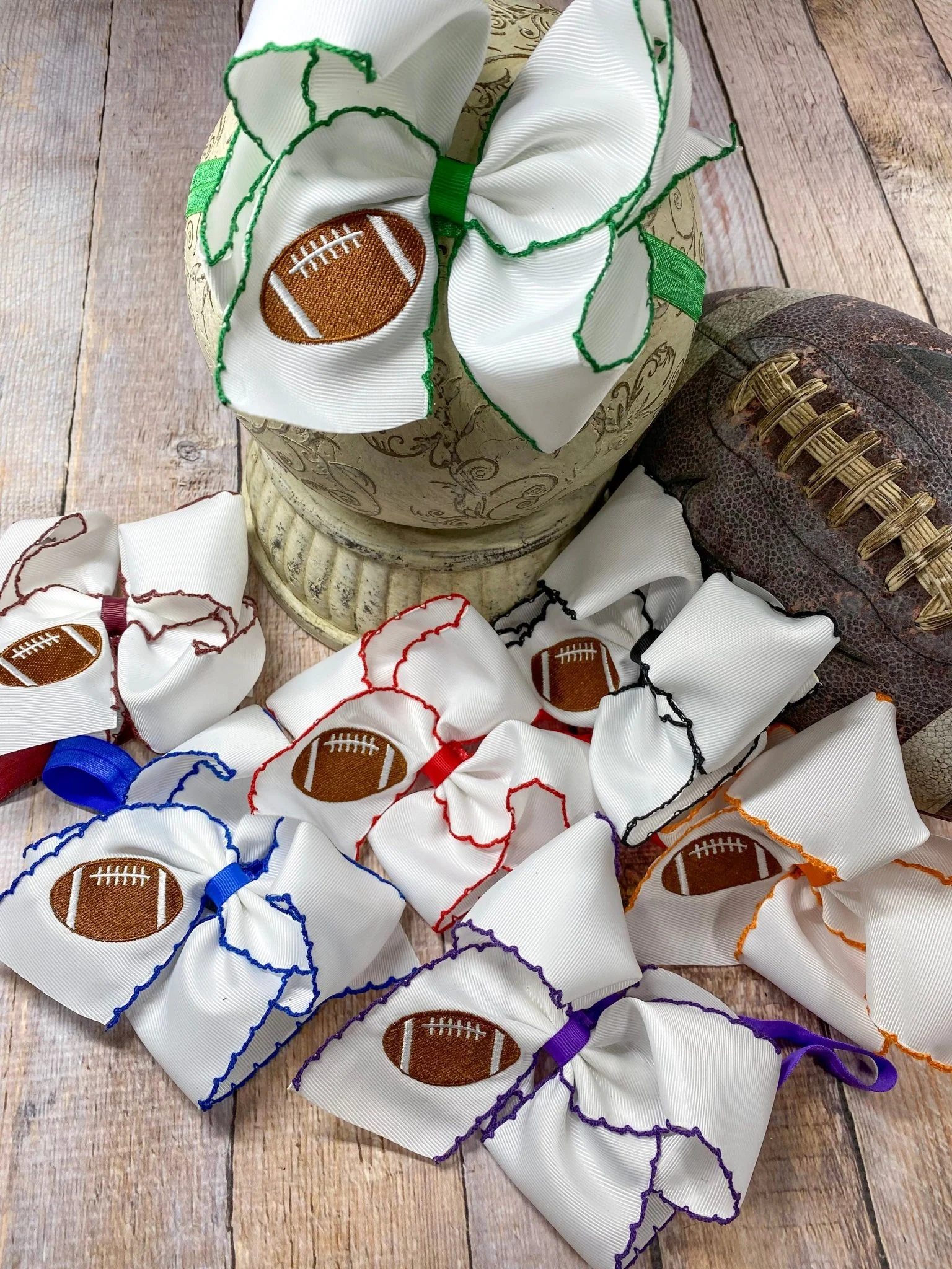 Football Embroidered Moonstitch Hair Bow | Clip or Headband - Image 10