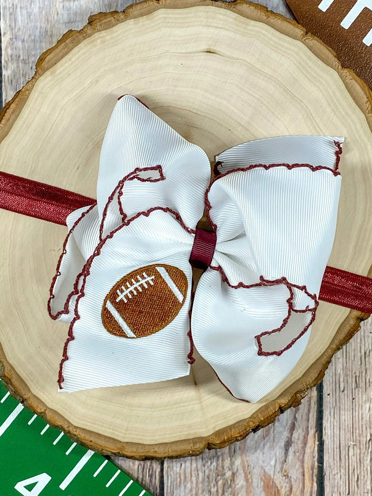 Football Embroidered Moonstitch Hair Bow | Clip or Headband - Image 12