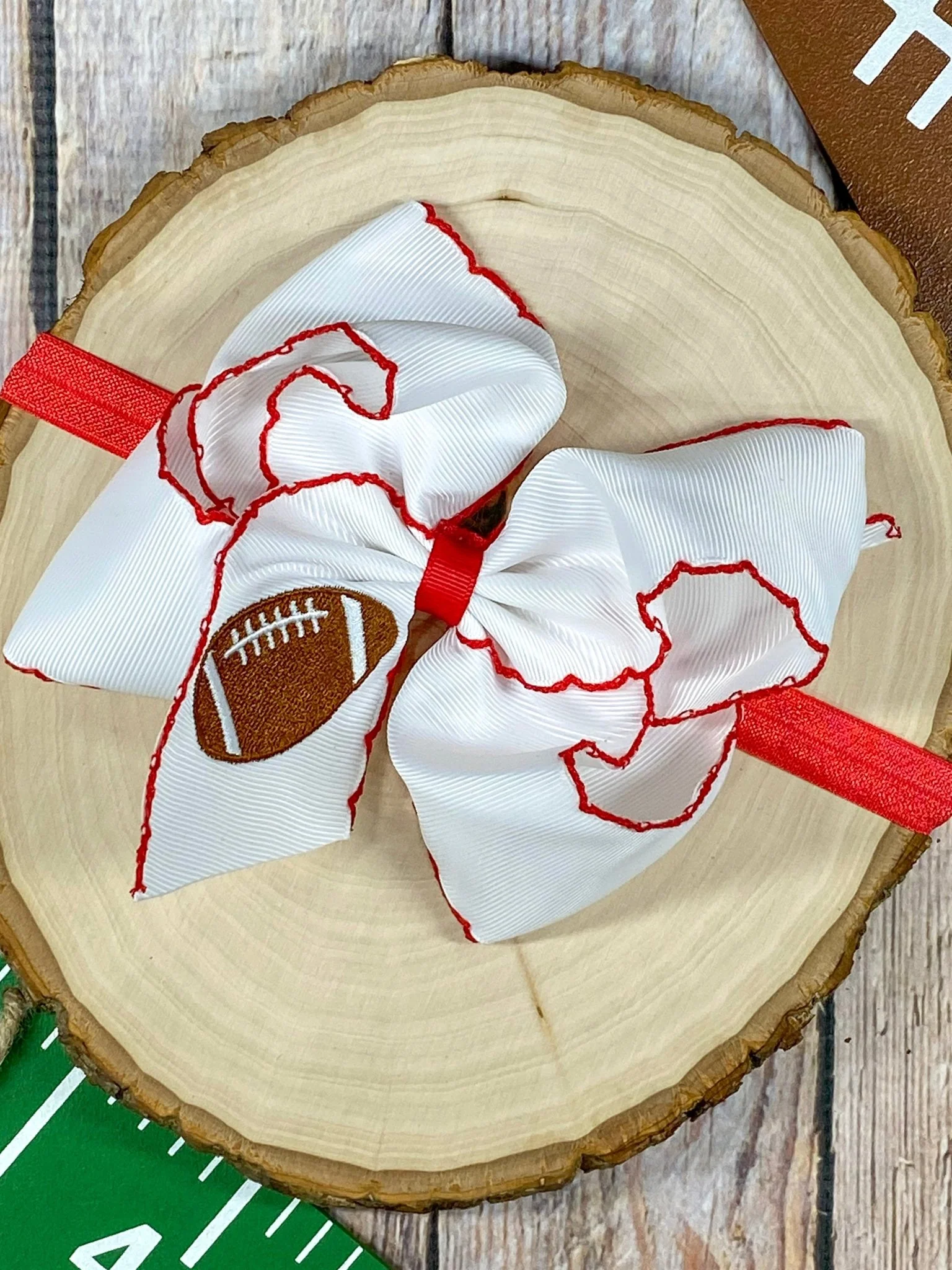 Football Embroidered Moonstitch Hair Bow | Clip or Headband - Image 13