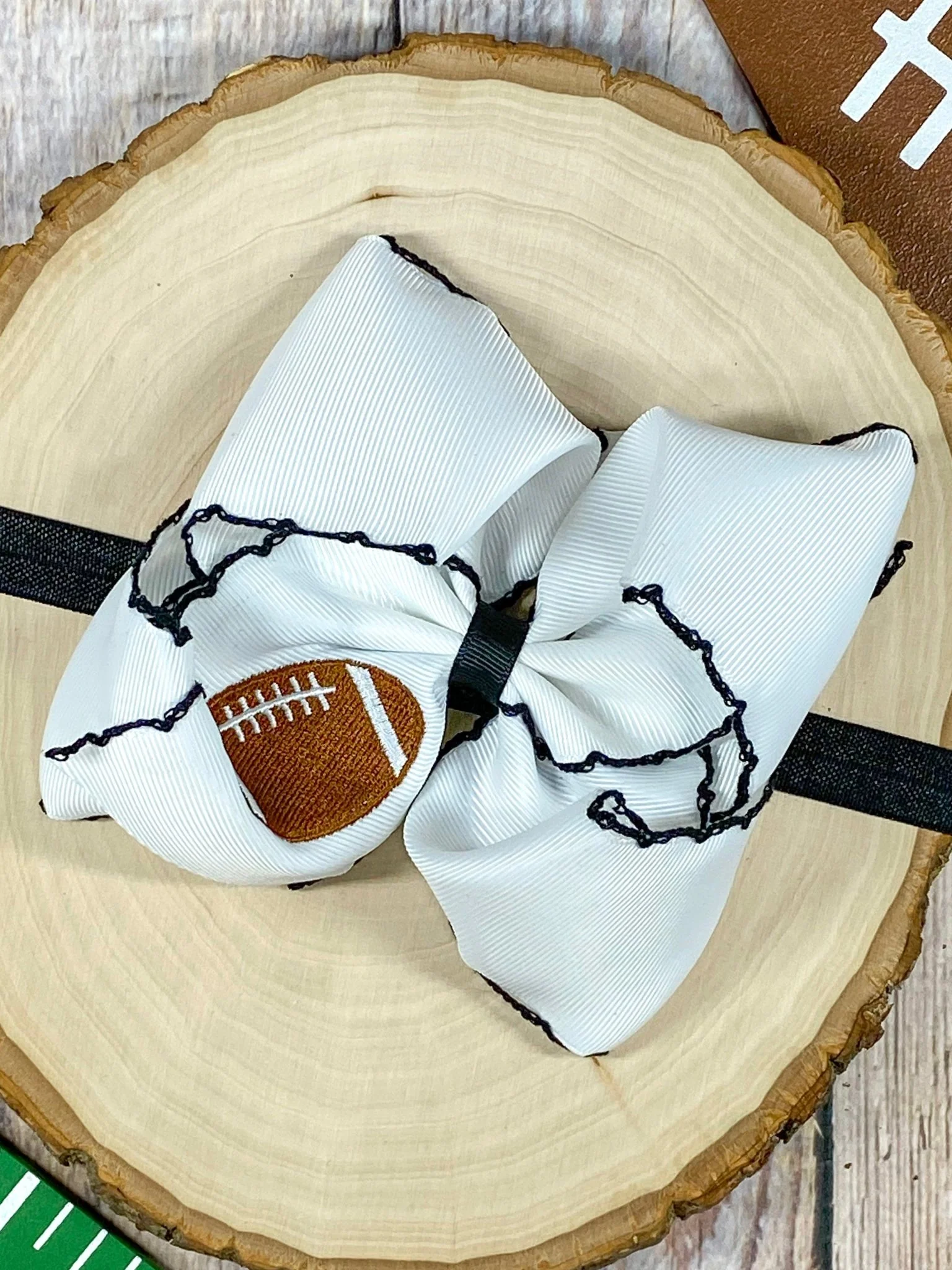 Football Embroidered Moonstitch Hair Bow | Clip or Headband - Image 14