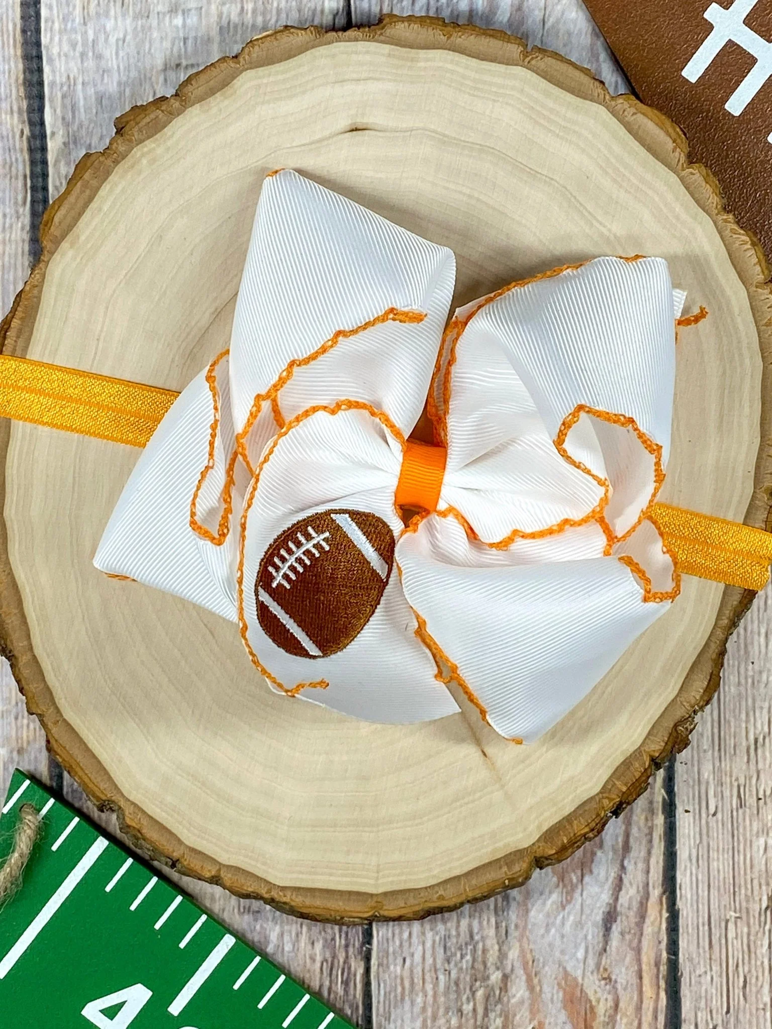 Football Embroidered Moonstitch Hair Bow | Clip or Headband - Image 15