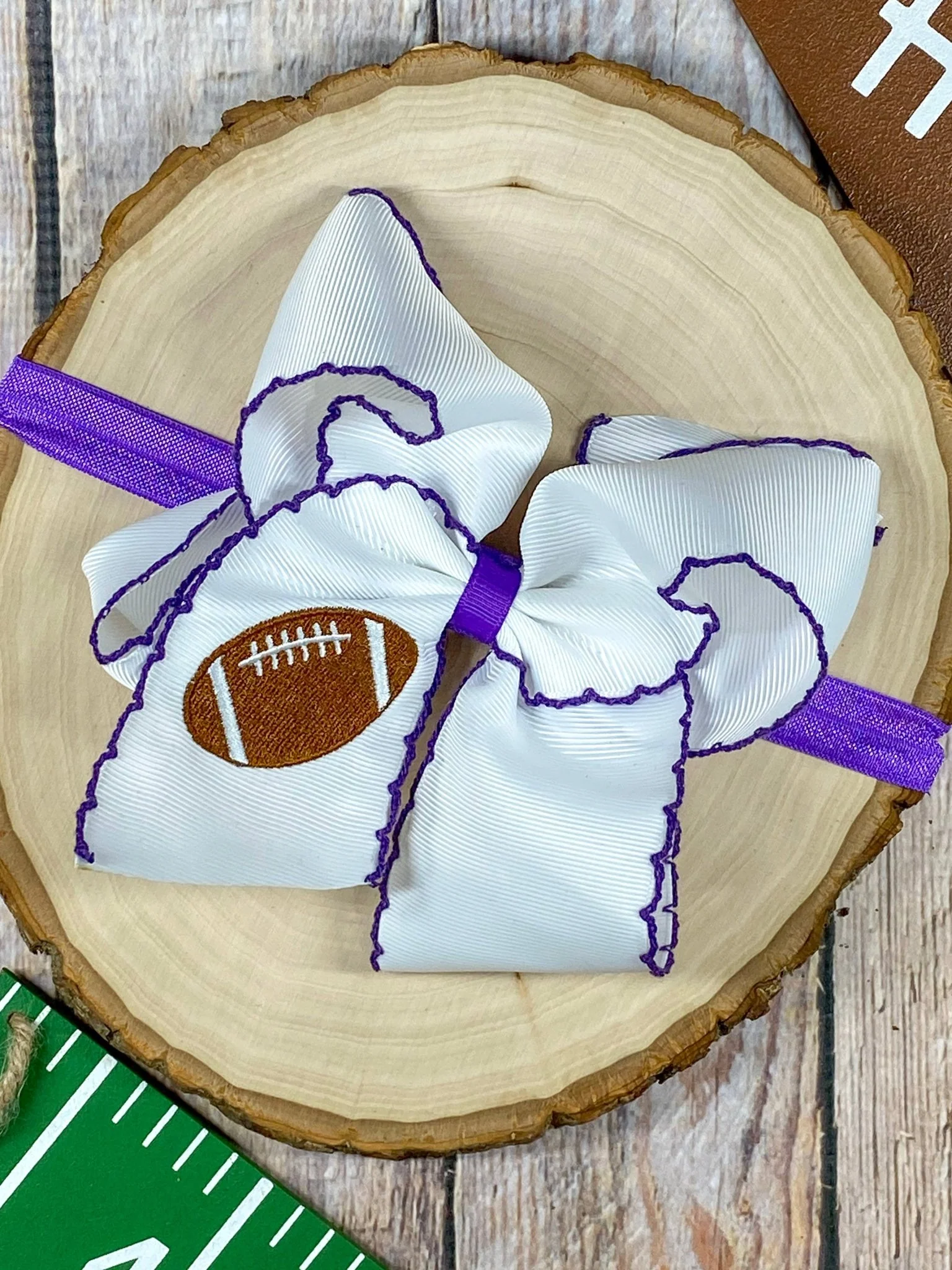 Football Embroidered Moonstitch Hair Bow | Clip or Headband - Image 16