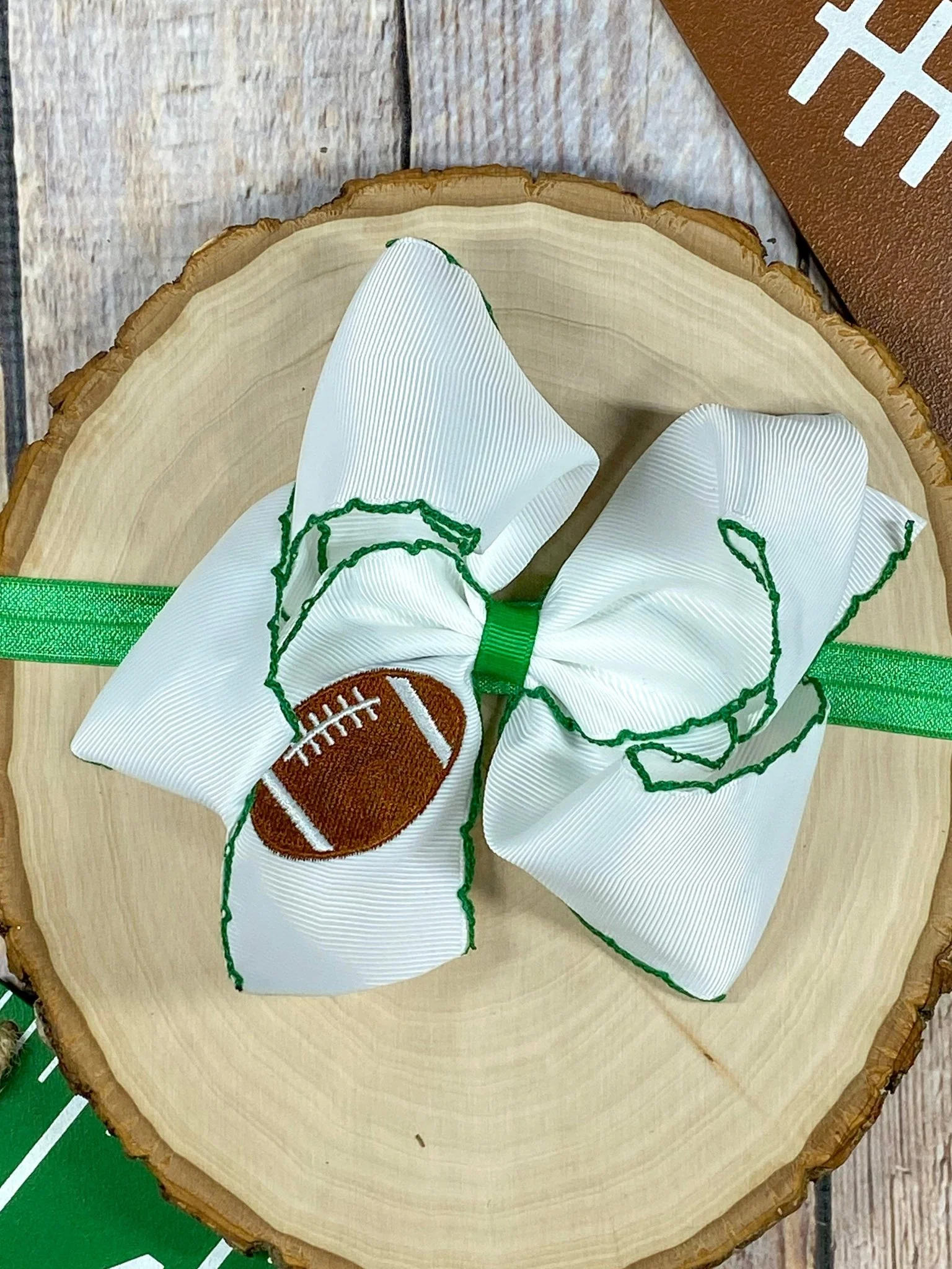 Football Embroidered Moonstitch Hair Bow | Clip or Headband - Image 17