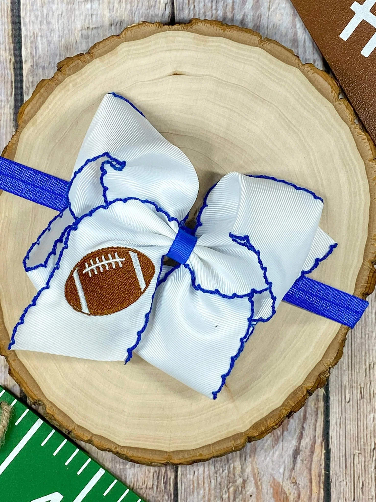 Football Embroidered Moonstitch Hair Bow | Clip or Headband - Image 18