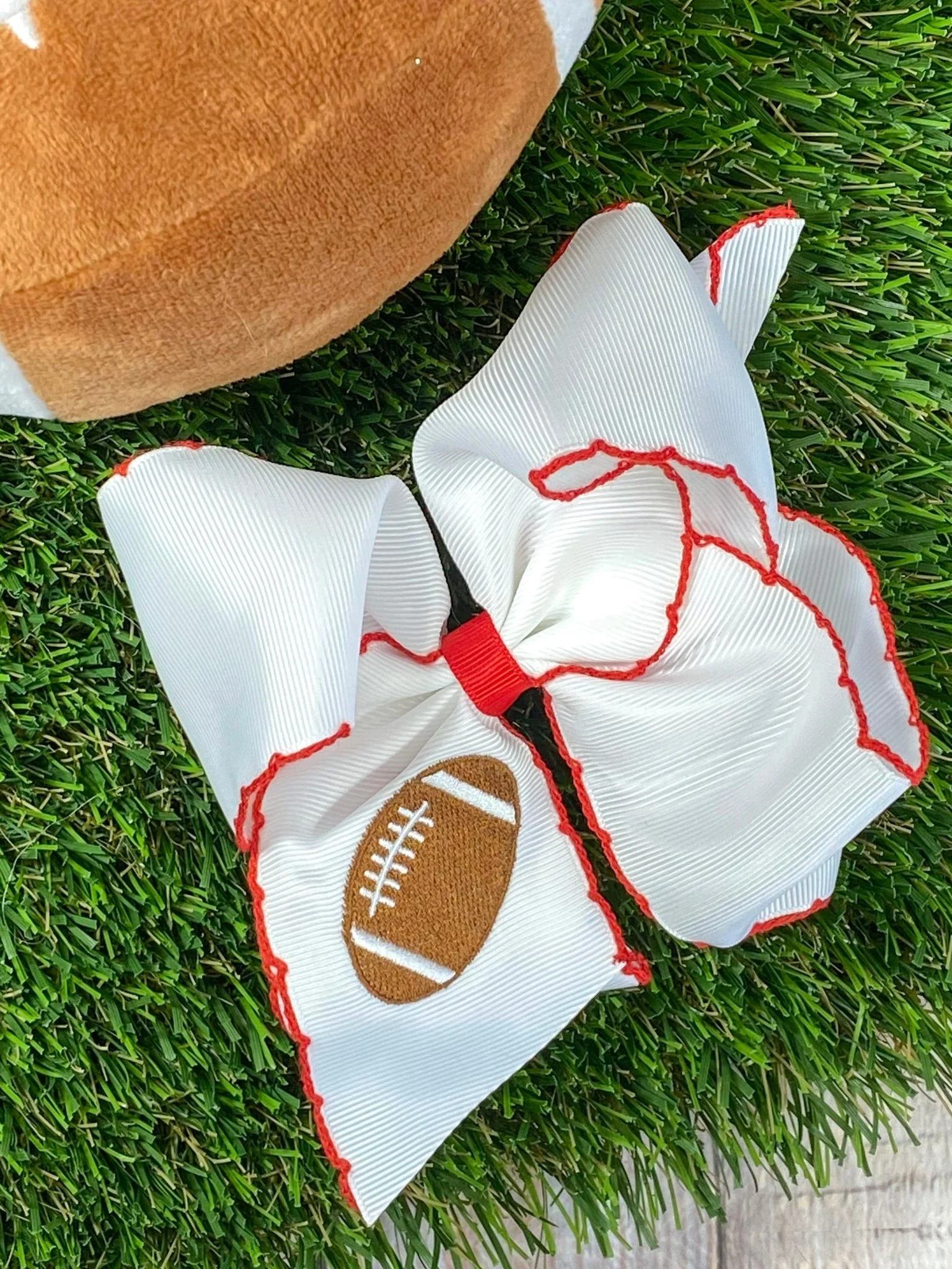 Football Embroidered Moonstitch Hair Bow | Clip or Headband - Image 3
