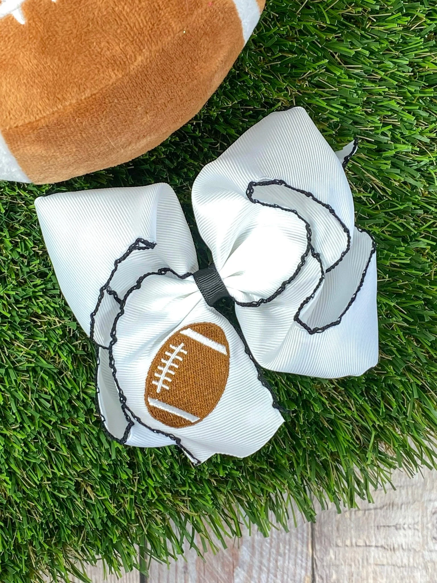 Football Embroidered Moonstitch Hair Bow | Clip or Headband - Image 4