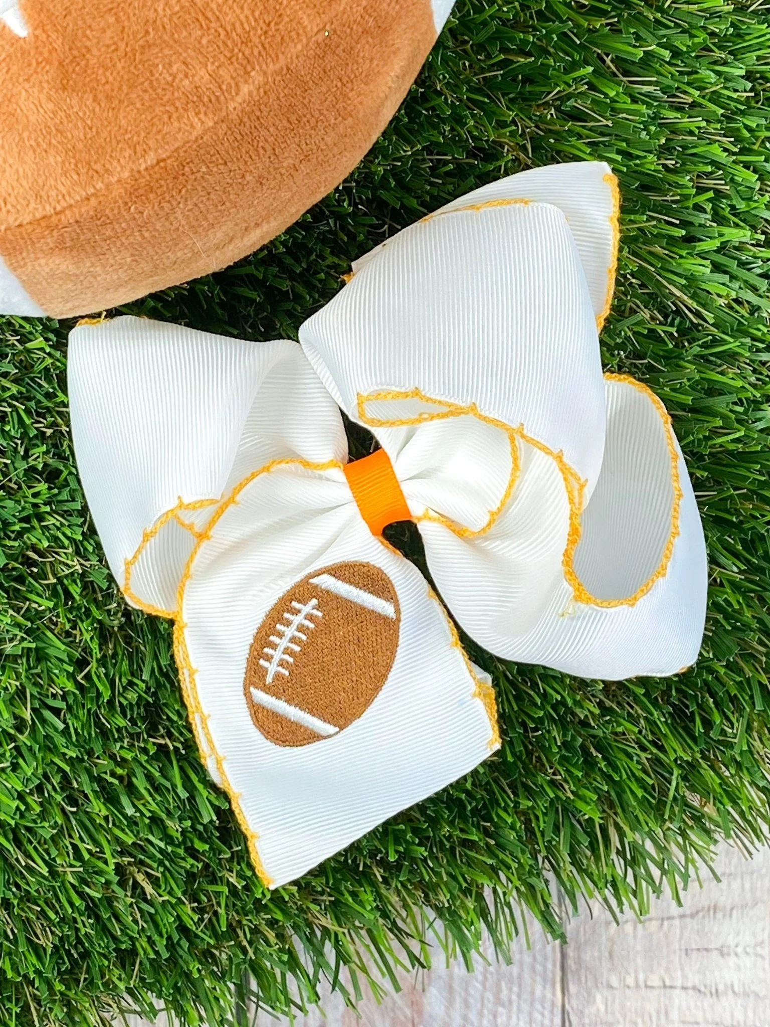 Football Embroidered Moonstitch Hair Bow | Clip or Headband - Image 5