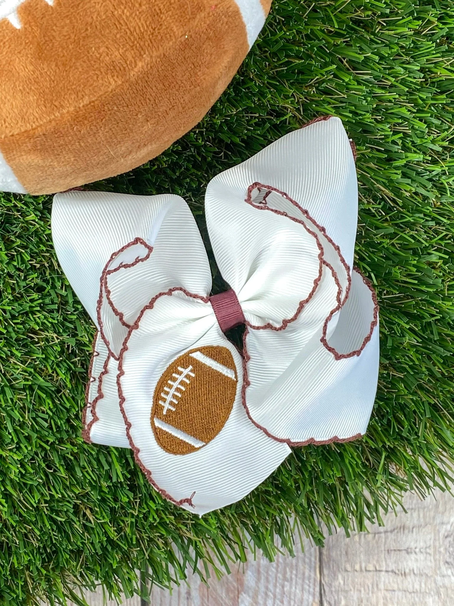 Football Embroidered Moonstitch Hair Bow | Clip or Headband - Image 6
