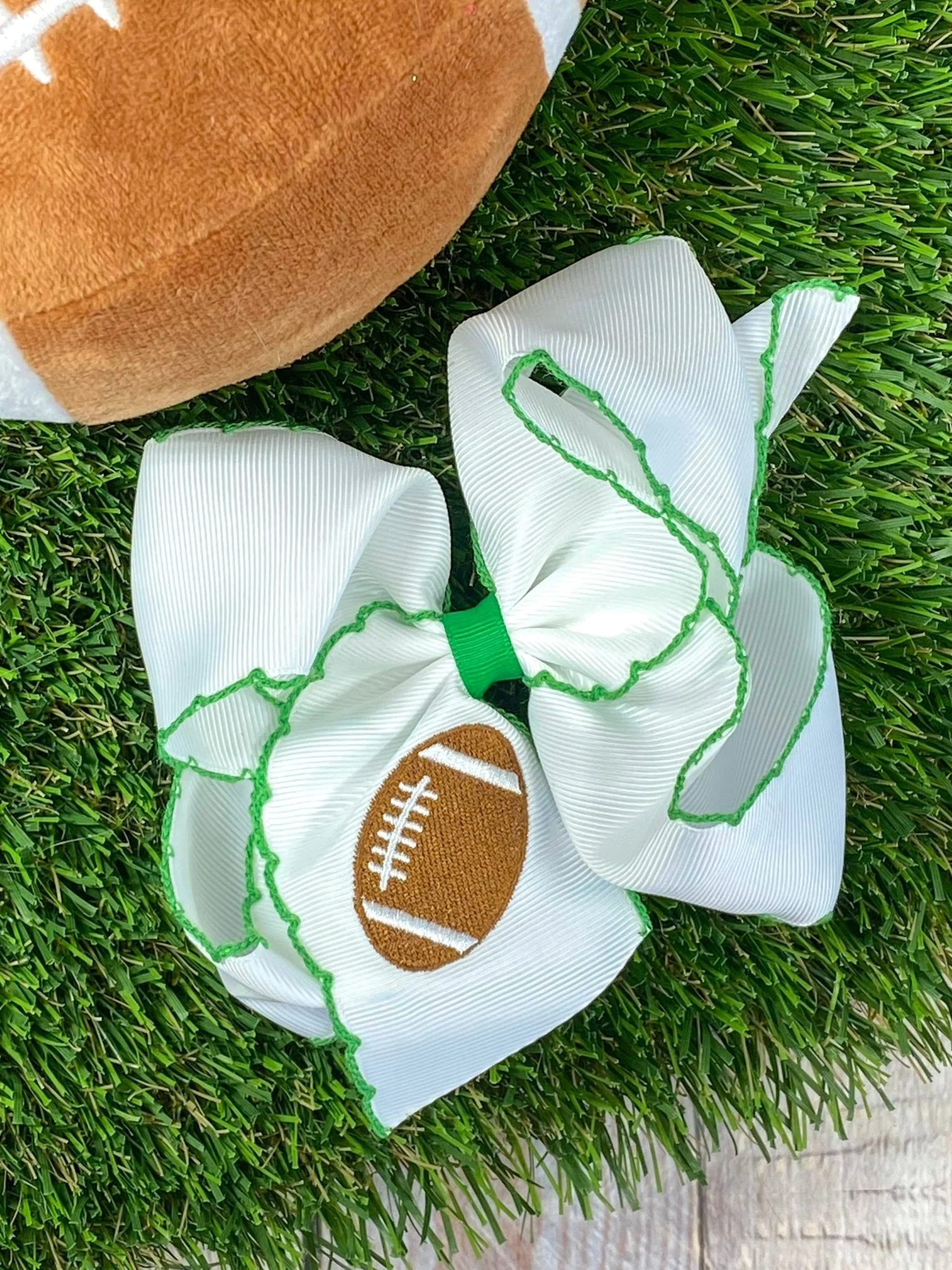 Football Embroidered Moonstitch Hair Bow | Clip or Headband - Image 7