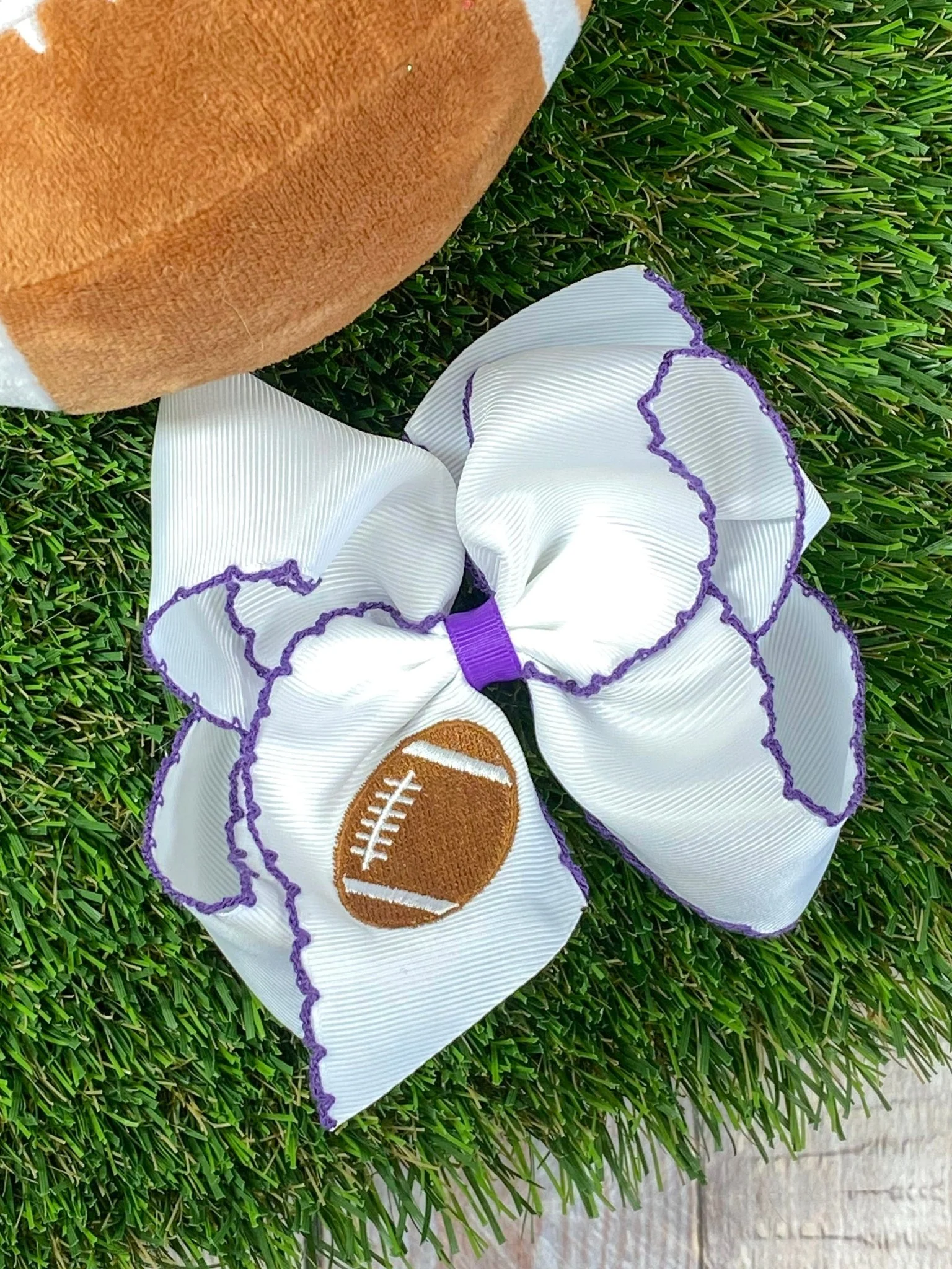 Football Embroidered Moonstitch Hair Bow | Clip or Headband - Image 8