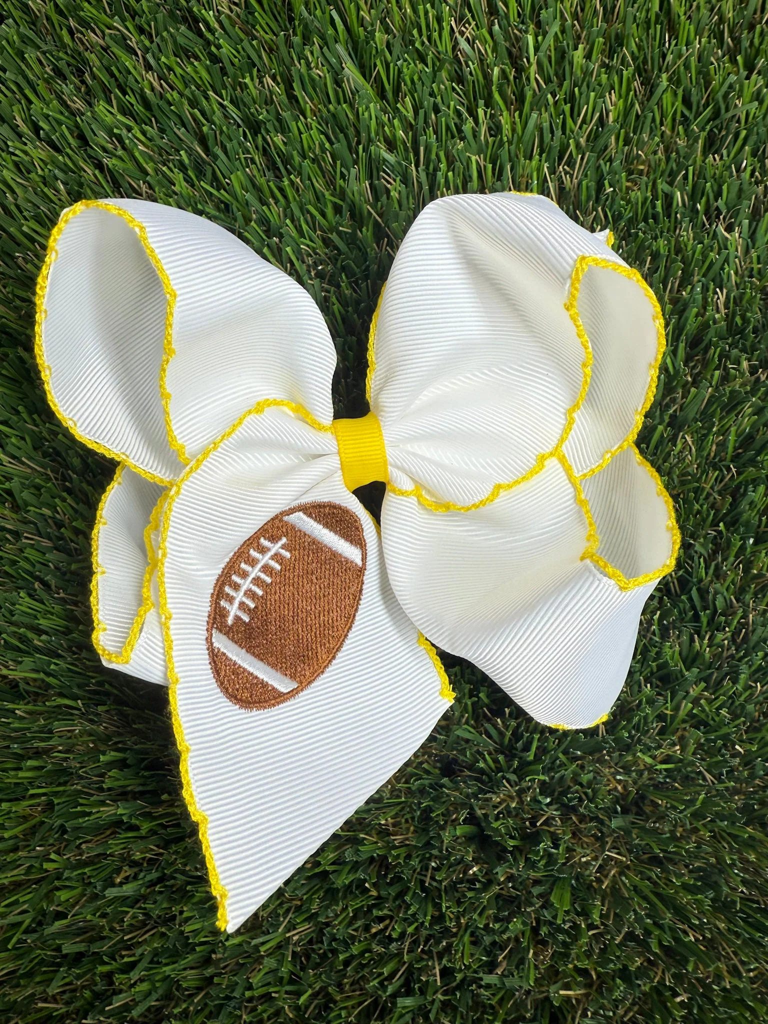 Football Embroidered Moonstitch Hair Bow | Clip or Headband - Image 9